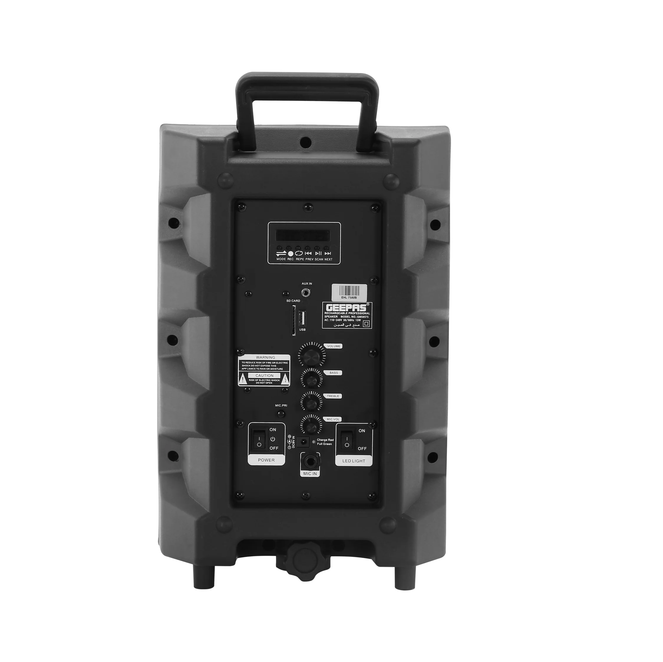 Geepas GMS8575 Portable & Rechargeable Professional Speaker | 25000W PMPO Powerful Audio System with Bluetooth| USB/TF/FM Support| RGB Lights| Wireless Microphone| - Image 5