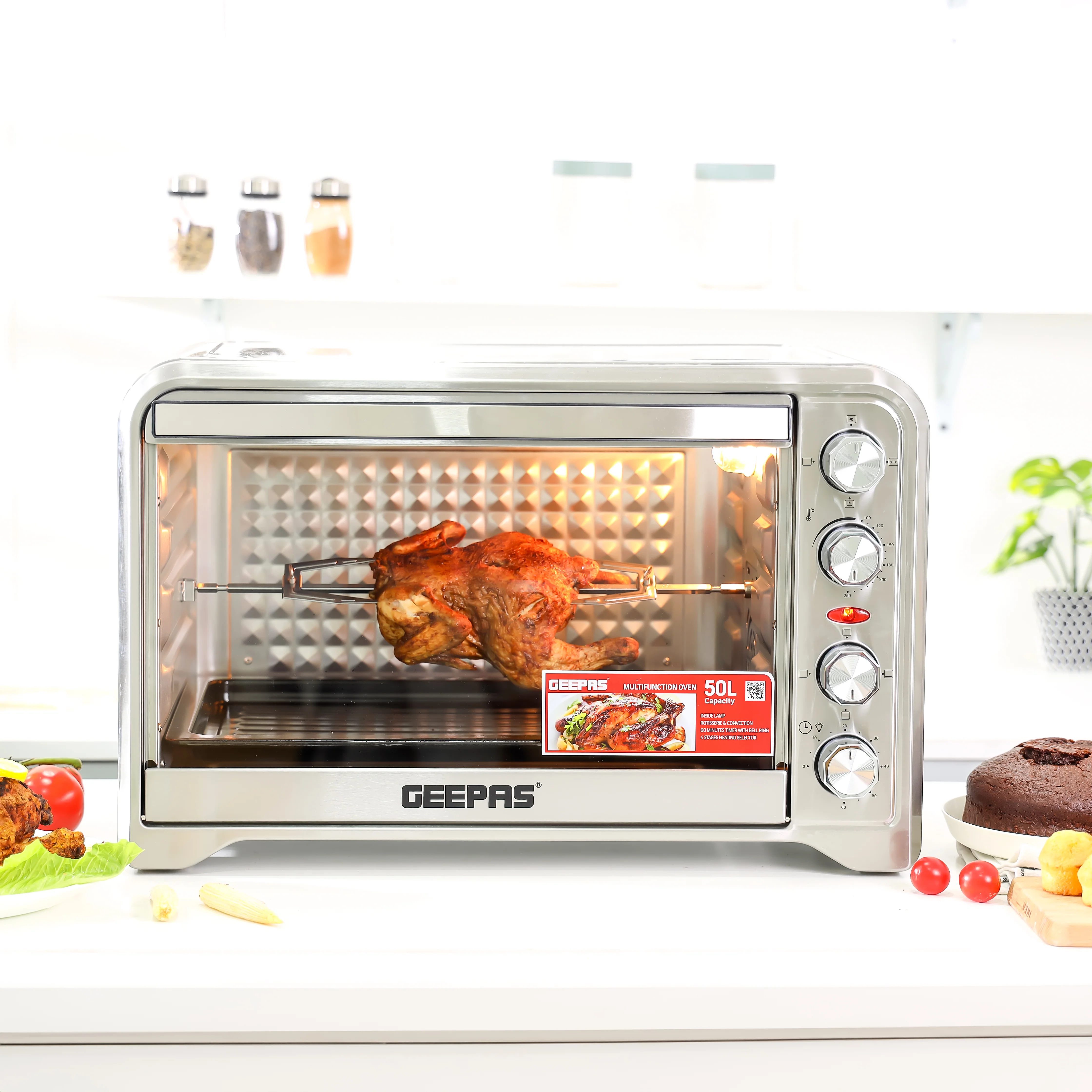 Geepas GO34012 50L Electric Oven | 2000W |Convection & Rotisserie| Multi-Function Oven | Adjustable Temperature| 60 Min Timer | Bake & Grill Accessories| 2 Years Warranty - Image 3