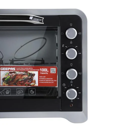 Geepas GO34027 100L Electric Oven with Rotisserie & Convection | 2800W Power | Adjustable Temperature | 4 Knobs | 120 Minute Timer with Bell | 2 Years Warranty - Image 5