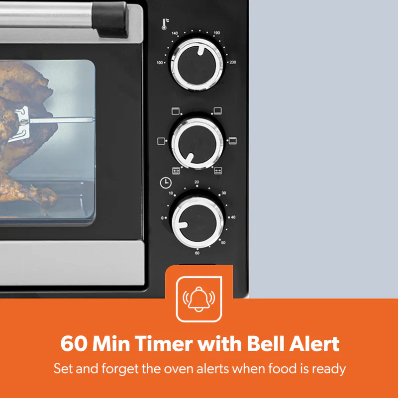 Geepas GO34049 25L Electric Oven with Rotisserie | 1600W Compact & Powerful Table Top Oven| Adjustable Temperature & Timer Control| Easy to Clean Design| 2 Years Warranty - Image 6