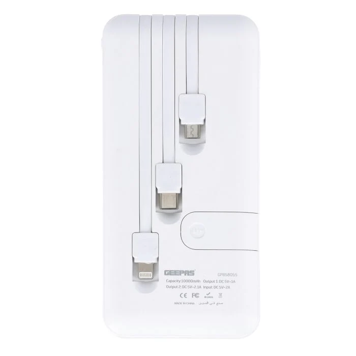 Geepas GPB58055 10000mAh Powerbank | Fast Charging Portable Charger | Built-in iPhone/Android/Type-C Cables| Multi-Device Support|  Phone Holder & 2 Years Warranty - Image 4