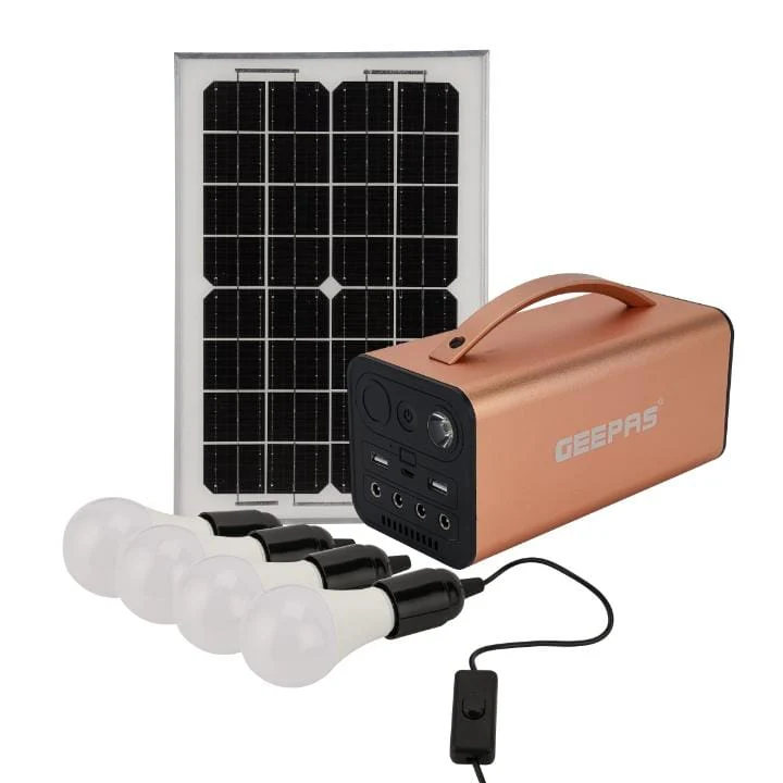 Geepas GPS51087 Rechargeable Power Station | 7500mAh Solar Generator| Solar Panel | LED Bulbs | Digital Display for Camping & Emergency Use | 2 Years Warranty