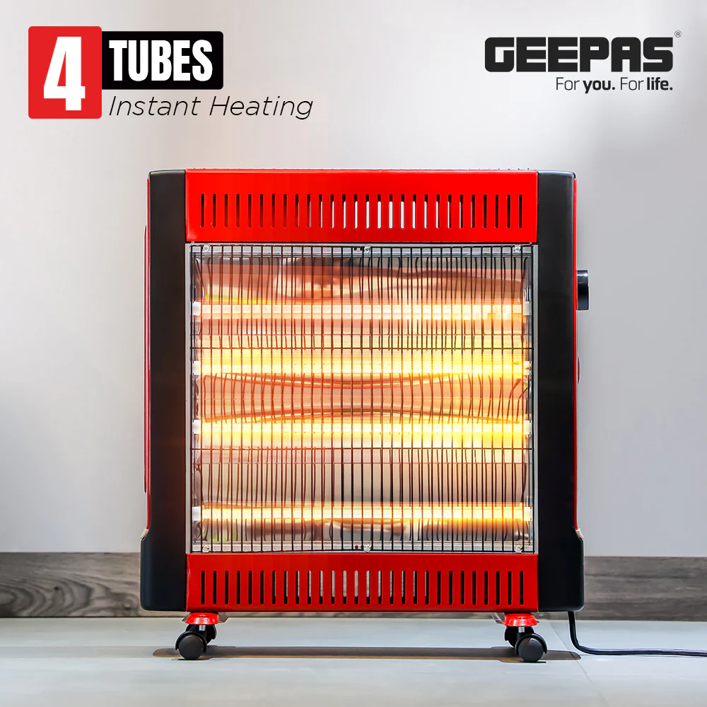 Geepas GQH9108 2200W Quartz Heater | 2 Heat Settings| Silent Operation| Adjustable Thermostat | Portable Design with Wheels| Energy Efficient & Safe | 2 Years Warranty - Image 5