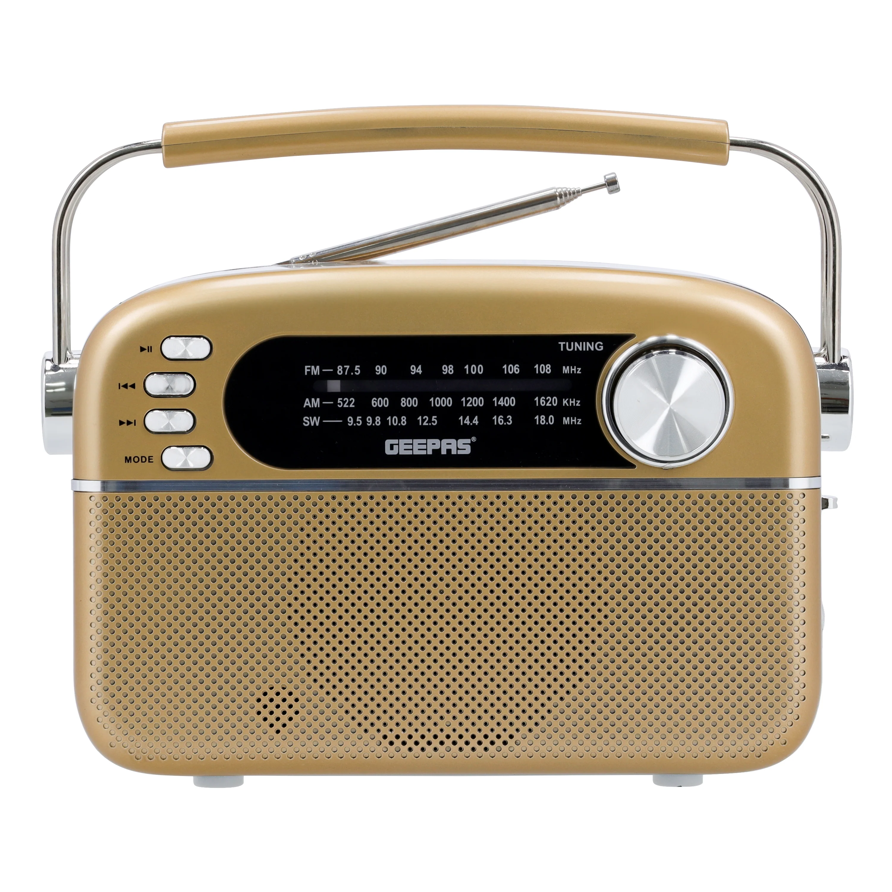 Geepas GR13015 Rechargeable Radio with Bluetooth | AM/FM/SW 3-Band Radio| USB/TF MP3 Player| AUX Input| AC/DC Dual Power Operation| Classic Retro Design| 2 Years Warranty