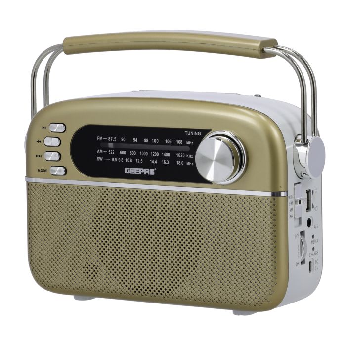 Geepas GR13015 Rechargeable Radio with Bluetooth | AM/FM/SW 3-Band Radio| USB/TF MP3 Player| AUX Input| AC/DC Dual Power Operation| Classic Retro Design| 2 Years Warranty - Image 2