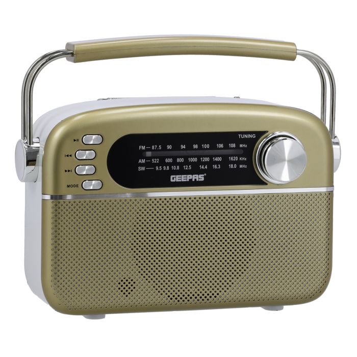 Geepas GR13015 Rechargeable Radio with Bluetooth | AM/FM/SW 3-Band Radio| USB/TF MP3 Player| AUX Input| AC/DC Dual Power Operation| Classic Retro Design| 2 Years Warranty - Image 4