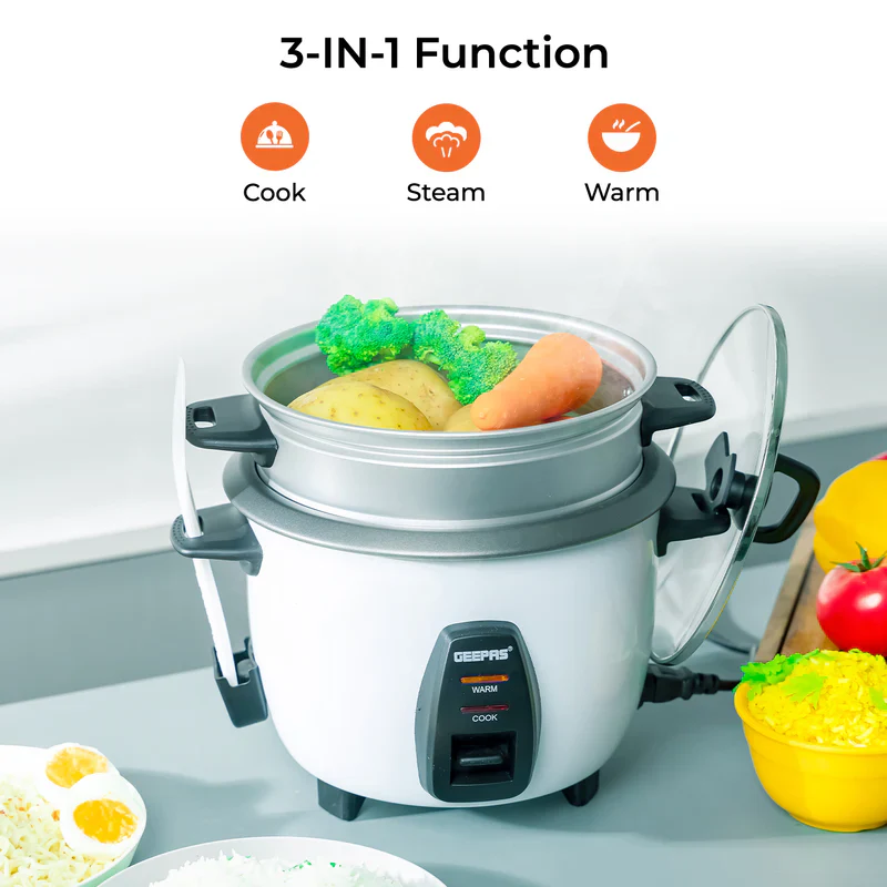 Geepas GRC4325 Multi-Function Rice Cooker | 1L Capacity|  Perfect for Cooking, Steaming & Keeping Food Warm |  Energy Efficient & Easy to Clean Design | 2 Years Warranty - Image 3