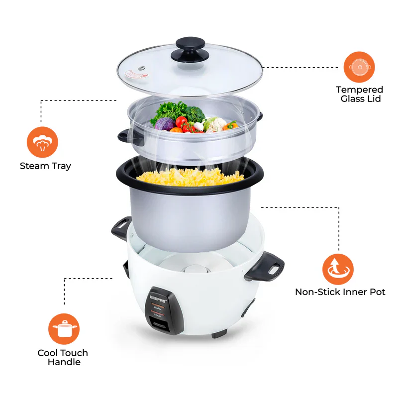Geepas GRC4325 Multi-Function Rice Cooker | 1L Capacity|  Perfect for Cooking, Steaming & Keeping Food Warm |  Energy Efficient & Easy to Clean Design | 2 Years Warranty - Image 4