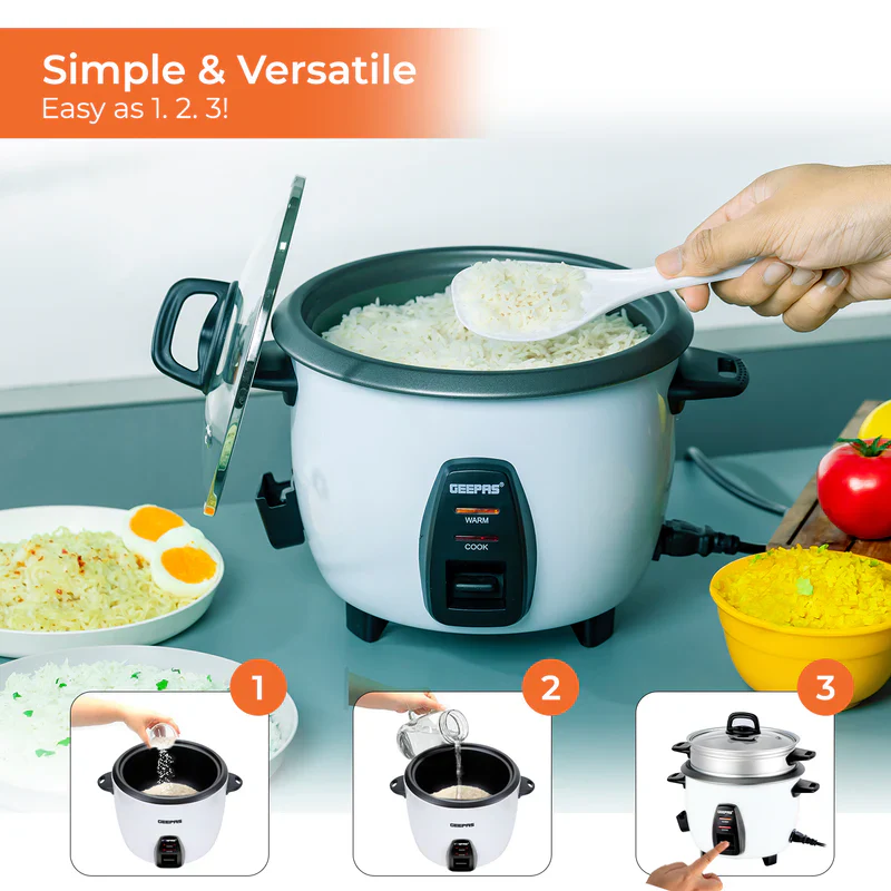 Geepas GRC4325 Multi-Function Rice Cooker | 1L Capacity|  Perfect for Cooking, Steaming & Keeping Food Warm |  Energy Efficient & Easy to Clean Design | 2 Years Warranty - Image 5