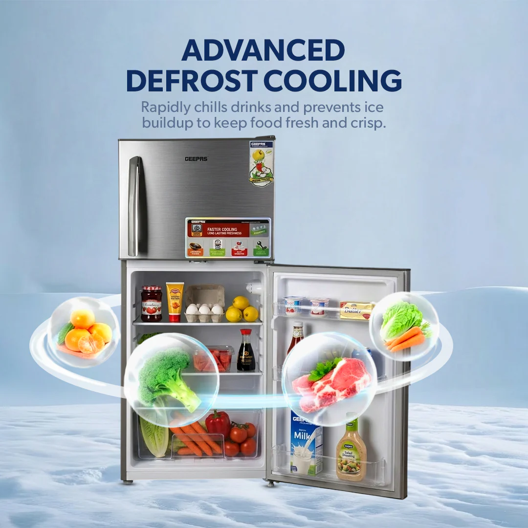 Geepas GRF2209SXE Double Door Defrost Refrigerator | Instant Cooling| Low Noise Operation| Adjustable Temperature Control|  Lock & Key| Silver Finish for Modern Kitchens - Image 3