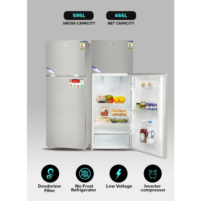Geepas GRF6021SSXN 595L No Frost Double Door Refrigerator - Durable Low Consumption Fast Cooling & Low Noise | Preserves Freshness, Tempered Glass Shelves - Image 3