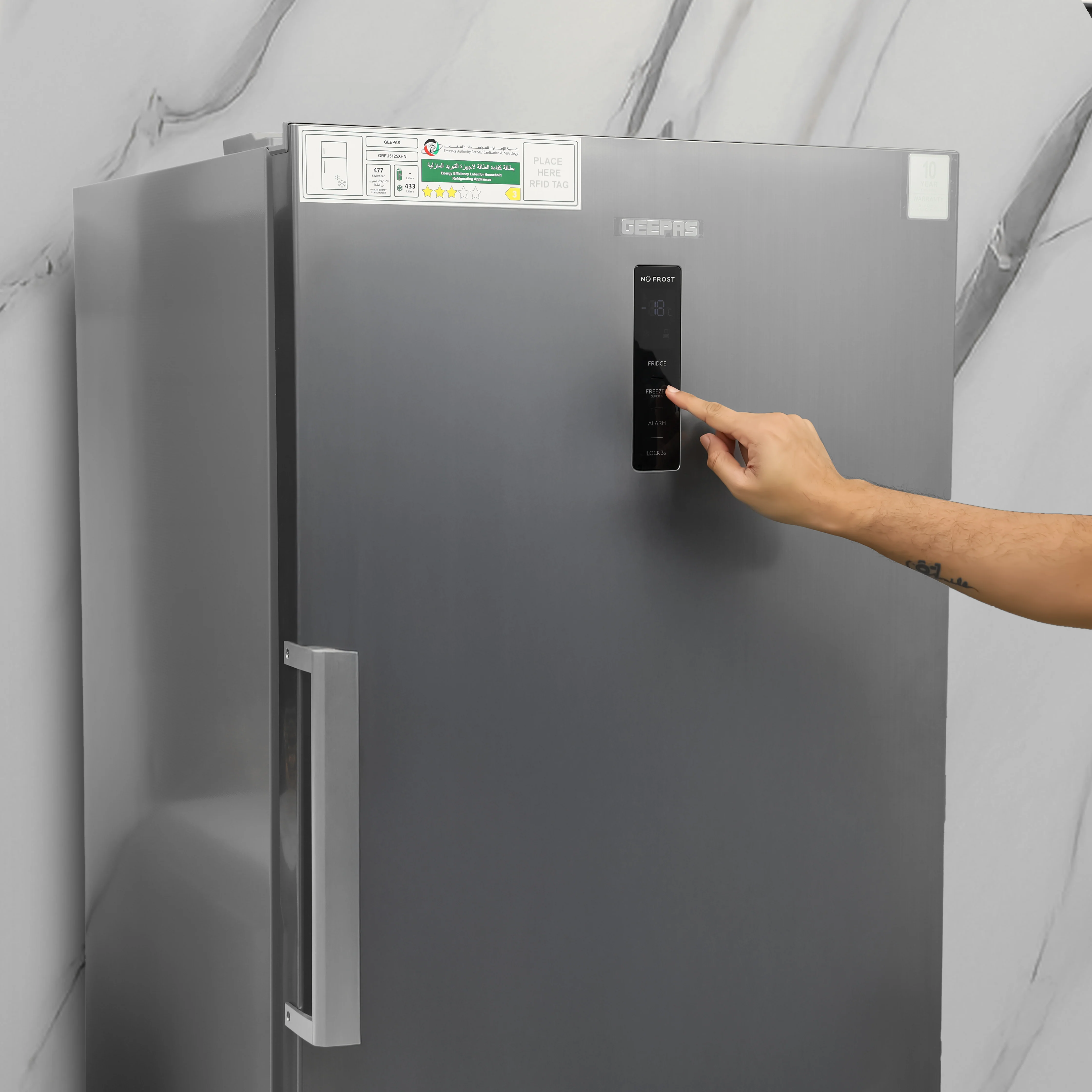 Geepas 500L No Frost Convertible Upright Freezer GRFU5125XHN | Inverter Compressor | Stainless Steel Finish | LED Digital Control | Super Freeze & Multi Air Flow Cooling - Image 3