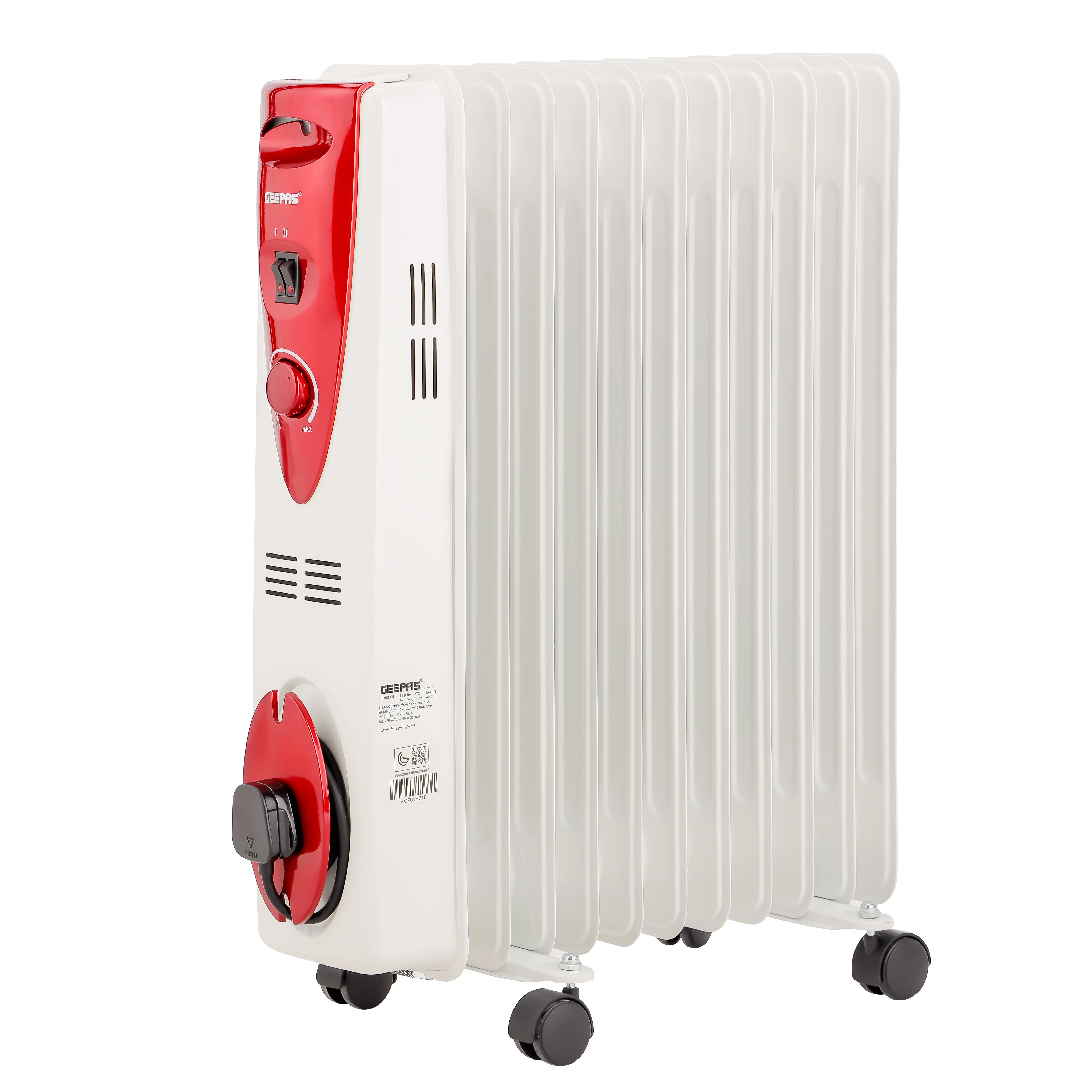 Geepas GRH28501 11 Fins Oil Filled Radiator Heater | Adjustable Thermostat | 3 Heat Settings | Silent Operation | Safety Protection & Castor Wheels for Home Heating - Image 2