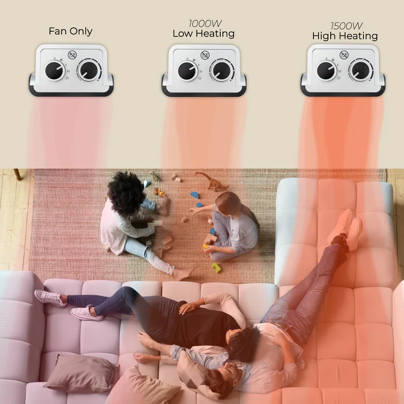 Geepas GRH28529 1500W PTC Fan Heater |Ceramic Heating Element| 2 Heat Settings 1000W/1500W| Adjustable Thermostat| Oscillation Function| Tip-Over Switch| 2 Years Warranty - Image 4