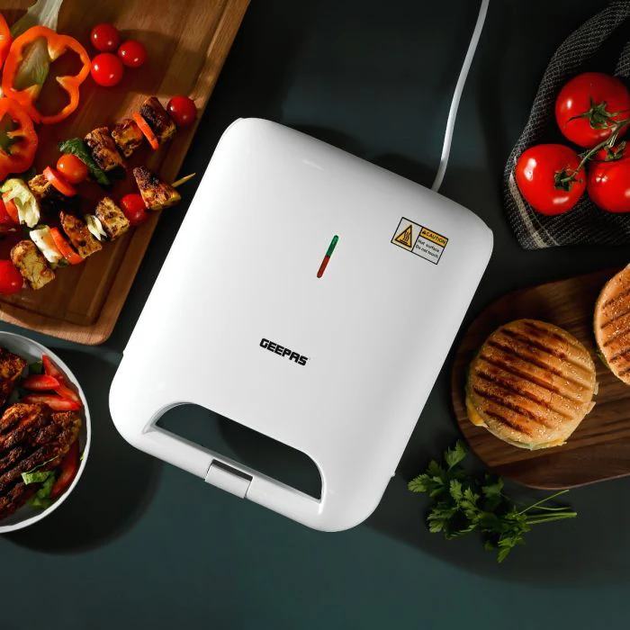 Geepas Grill Maker- GGT36548| Non-Stick Cooking Plates with Overheat Protection, Perfect for Grilling Vegetables, Chicken, Meat, etc| 4 Slice Capacity, 1400 W| White - Image 4