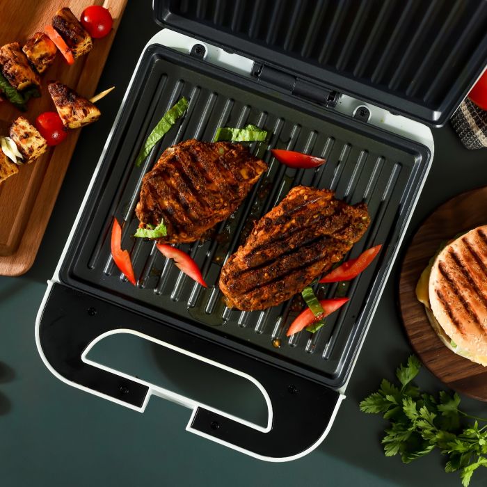 Geepas Grill Maker- GGT36548| Non-Stick Cooking Plates with Overheat Protection, Perfect for Grilling Vegetables, Chicken, Meat, etc| 4 Slice Capacity, 1400 W| White - Image 6