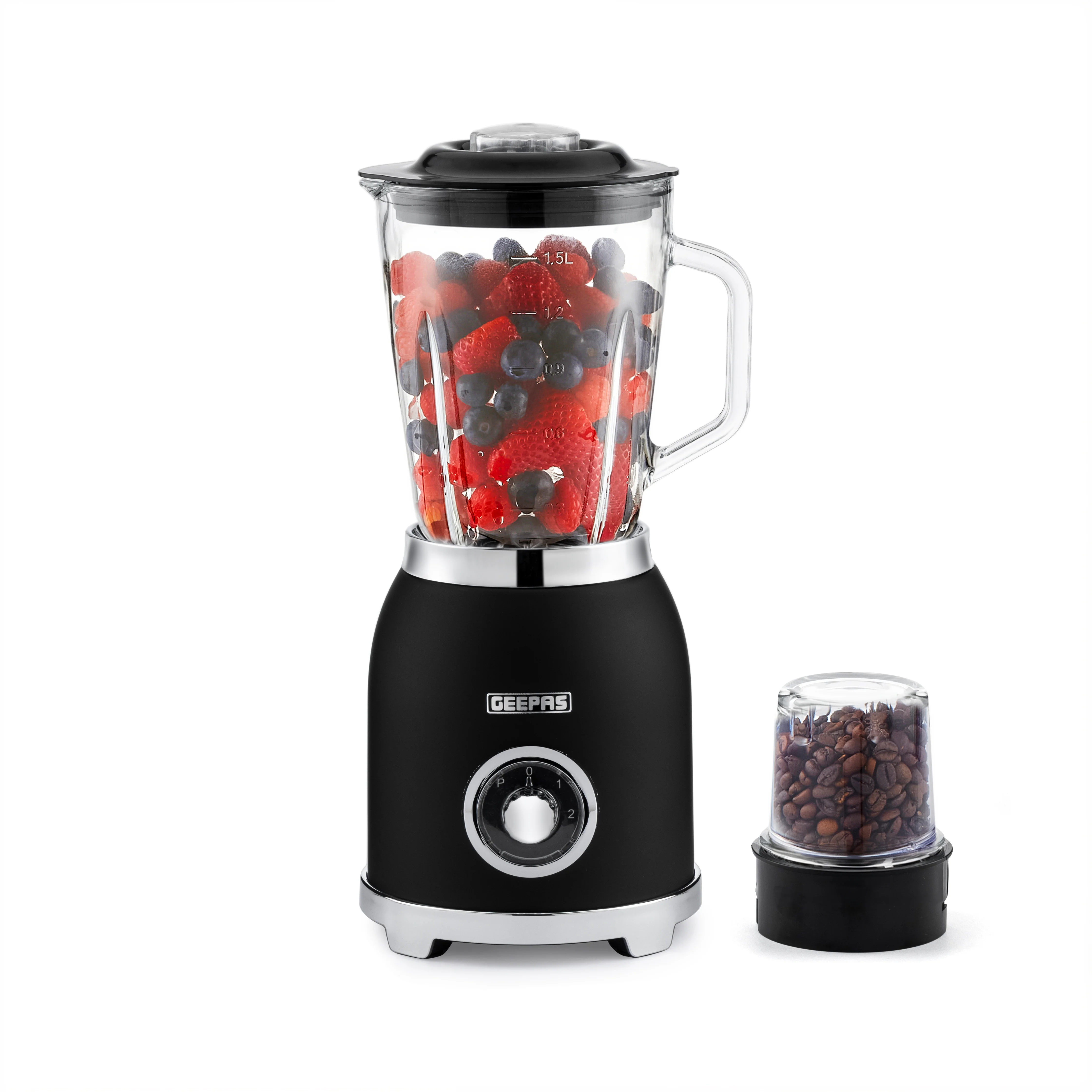 Geepas GSB44044UK-BK 800W 2-in-1 Blender with Grinder | 1.5L Glass Jar | Stainless Steel Blades | Multiple Speed Control | Reliable & Durable Design | 2-Years Warranty - Image 2