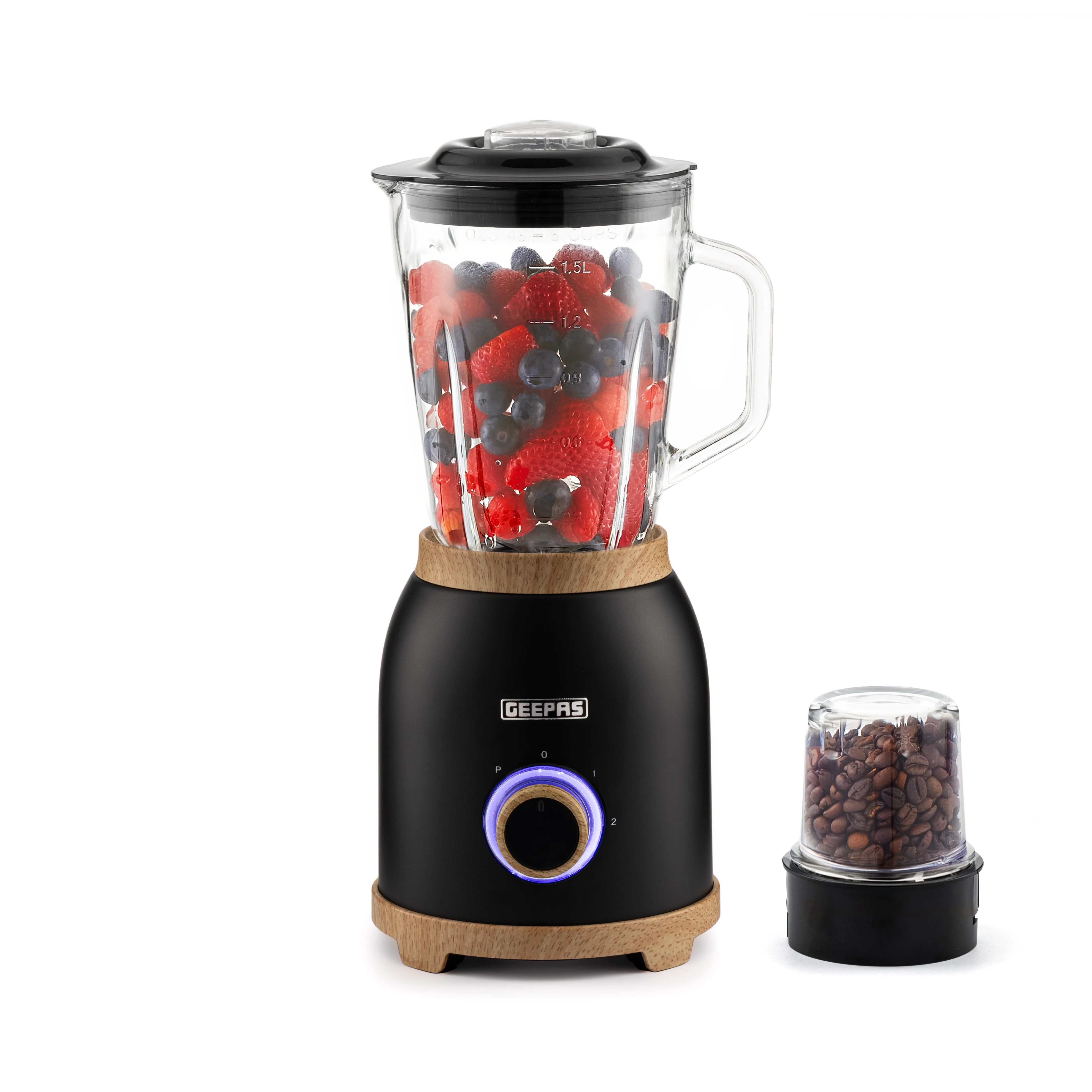 Geepas  GSB44045UK-BK 800W 2-in-1 Blender with Grinder | 1.5L Glass Jar | Stainless Steel Blades | Pulse Speed Control | Perfect for Smoothies, Spices & Daily Kitchen Use - Image 2