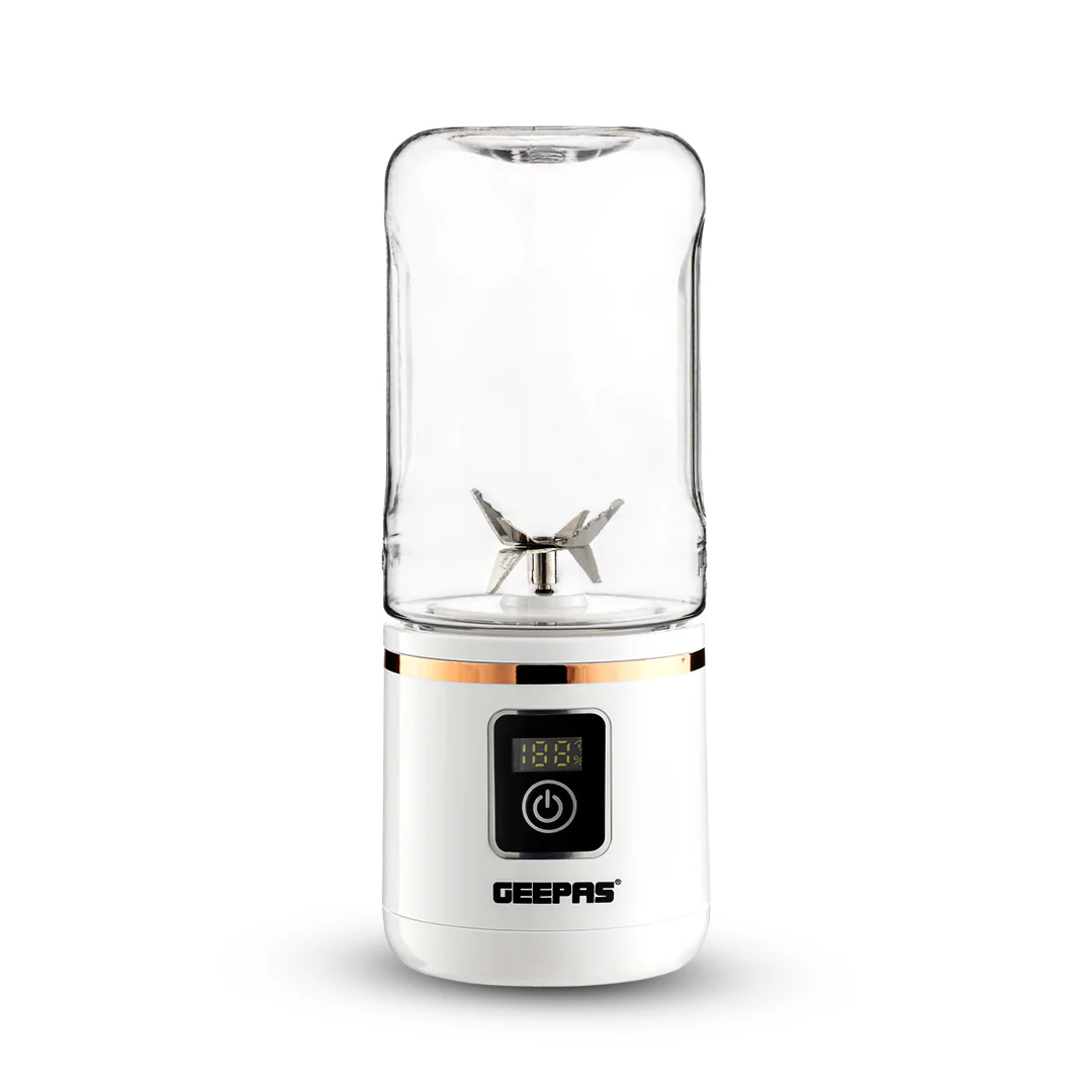 Geepas GSB44058 Rechargeable Portable Blender | 420ml USB Juicer | Digital Display | 6 Stainless Steel Blades Smoothie Maker | Travel, Home & Office Use | Portable Design