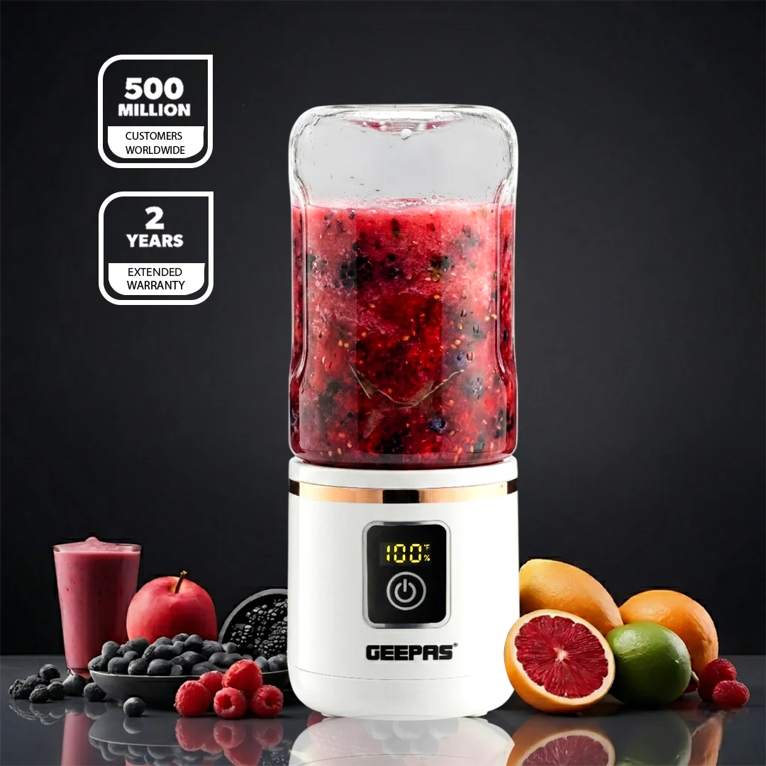 Geepas GSB44058 Rechargeable Portable Blender | 420ml USB Juicer | Digital Display | 6 Stainless Steel Blades Smoothie Maker | Travel, Home & Office Use | Portable Design - Image 2