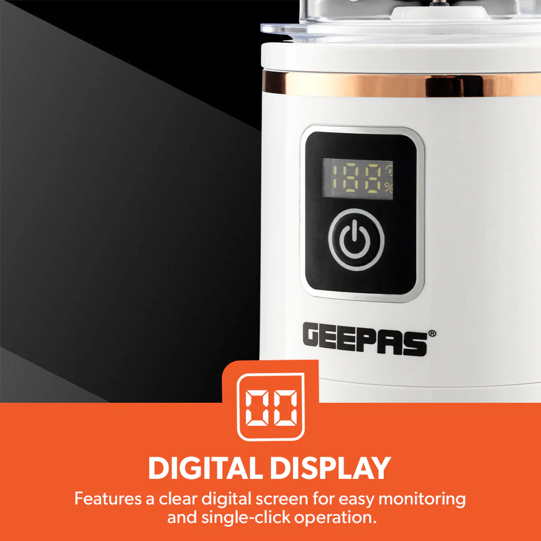 Geepas GSB44058 Rechargeable Portable Blender | 420ml USB Juicer | Digital Display | 6 Stainless Steel Blades Smoothie Maker | Travel, Home & Office Use | Portable Design - Image 6