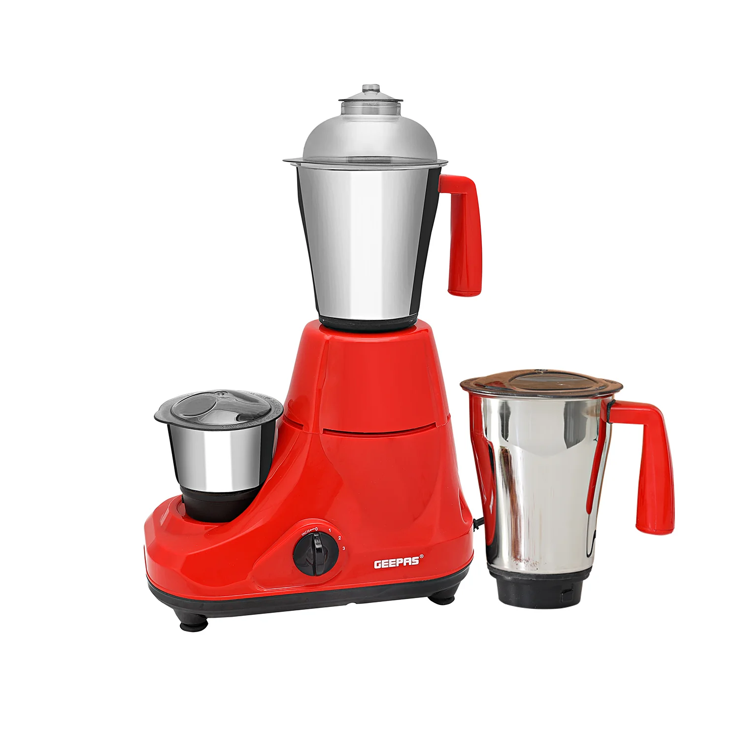 Geepas 3-in-1 Mixer Grinder | Powerful Motor with Stainless Steel Jars | Multi-Purpose Appliance for Grinding, Mixing & Blending | Sharp Blades | 2-Year Warranty