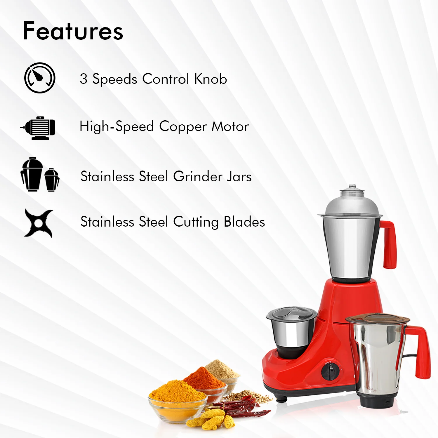 Geepas 3-in-1 Mixer Grinder | Powerful Motor with Stainless Steel Jars | Multi-Purpose Appliance for Grinding, Mixing & Blending | Sharp Blades | 2-Year Warranty - Image 3