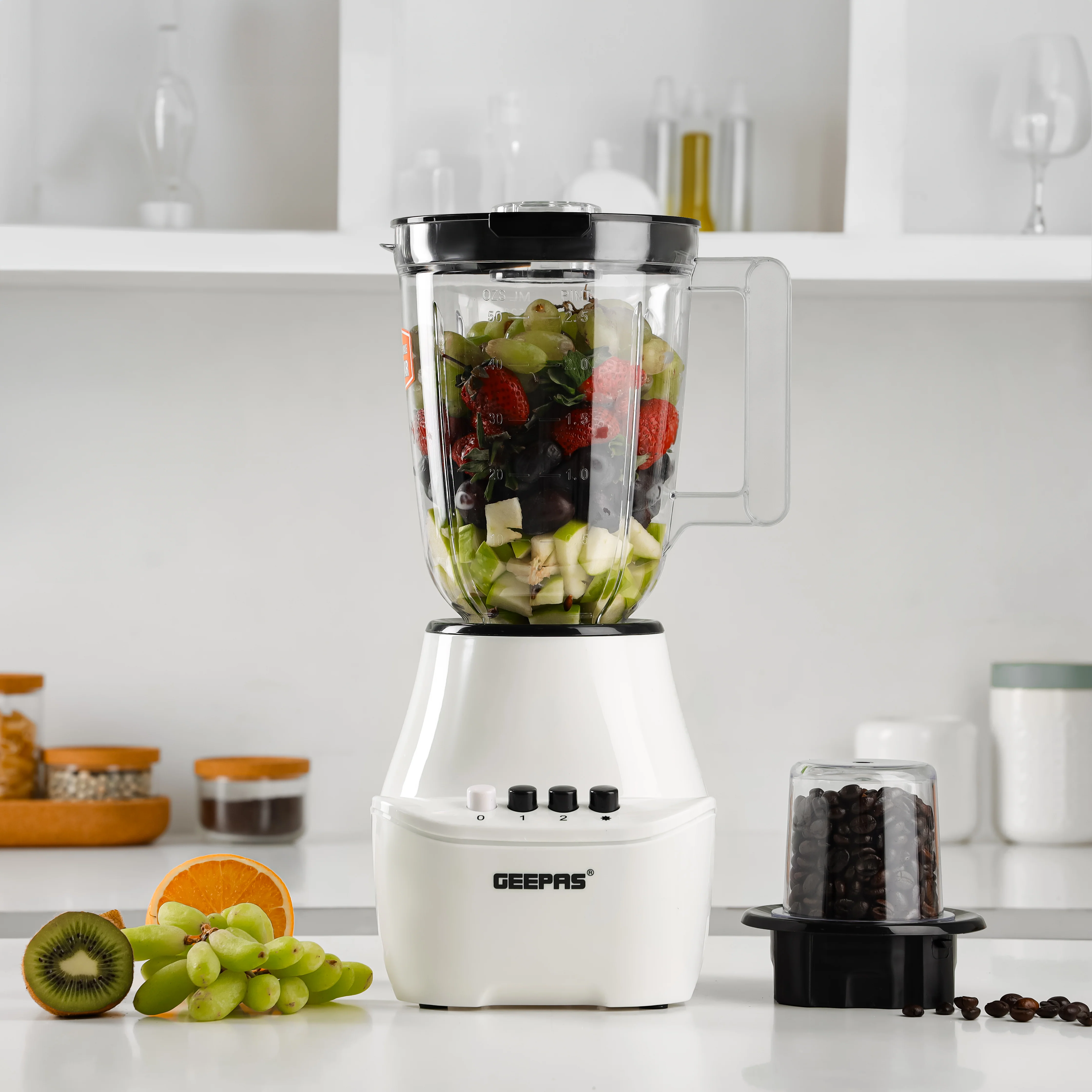 Geepas GSB5409 2-in-1 Blender | 250W | Stainless Steel Blades| 4 Speed Control with Pulse| Overheat Protection| Multi-Function Ice Crusher, Chopper, Coffee Grinder & More - Image 3