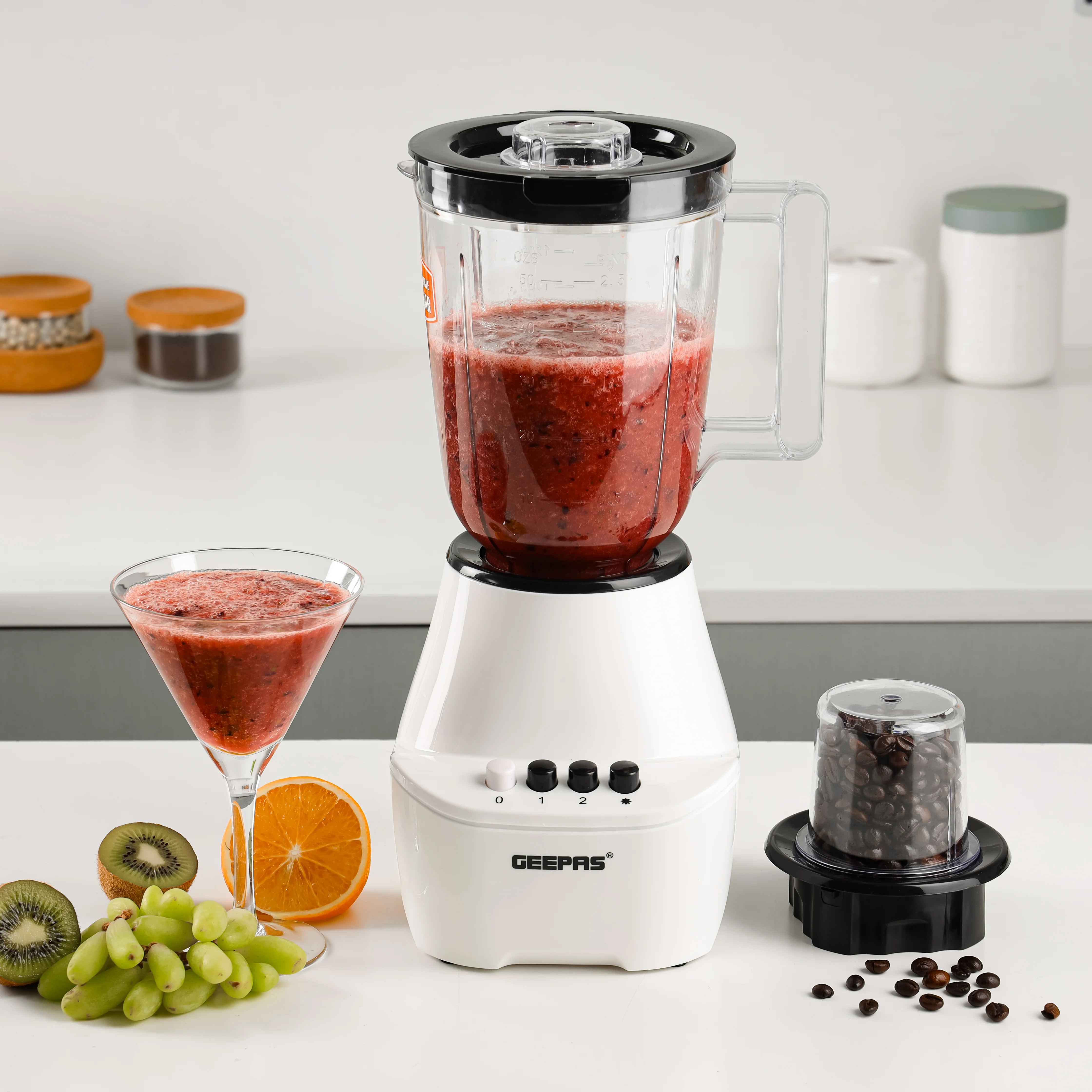 Geepas GSB5409 2-in-1 Blender | 250W | Stainless Steel Blades| 4 Speed Control with Pulse| Overheat Protection| Multi-Function Ice Crusher, Chopper, Coffee Grinder & More - Image 4
