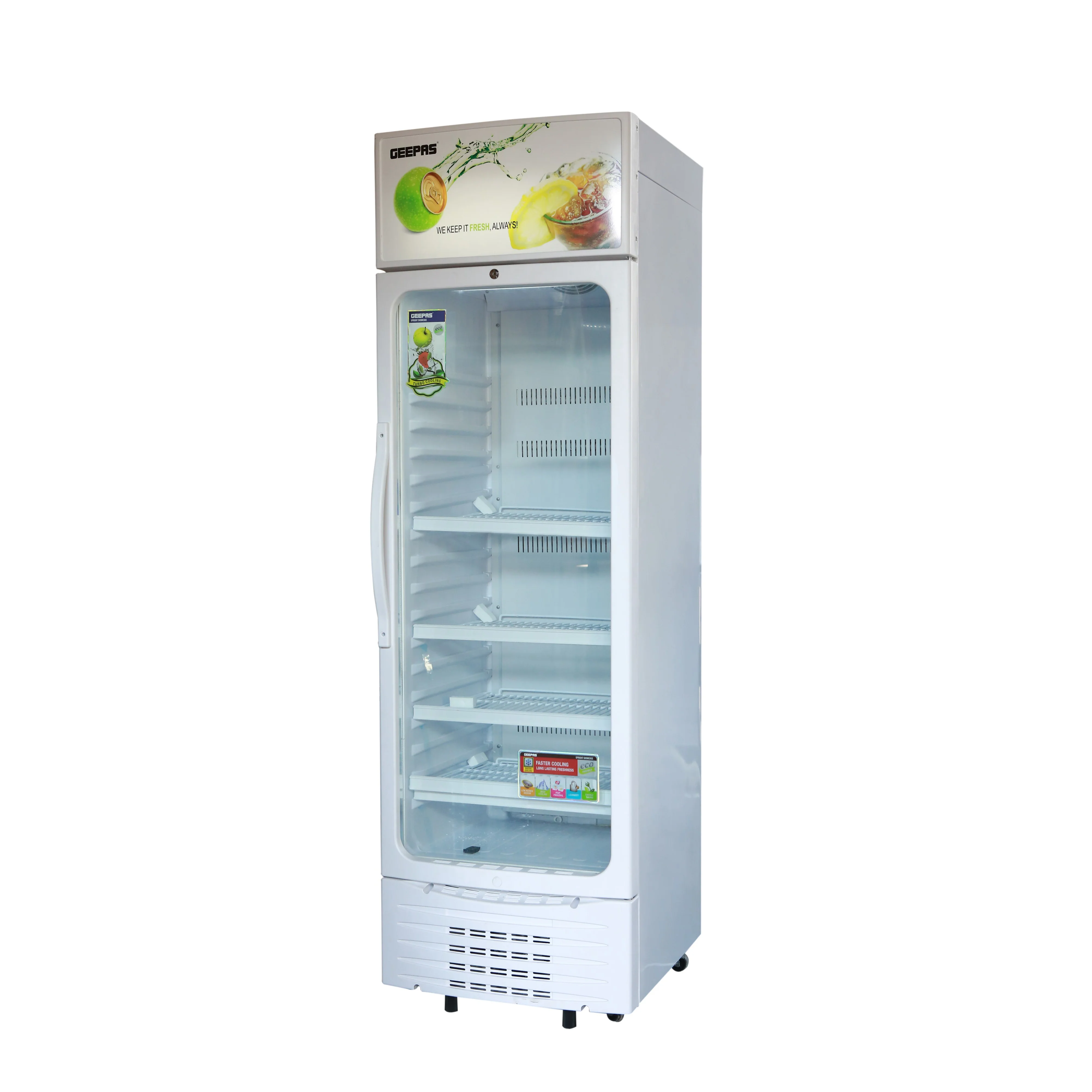 Geepas GSC6548 Upright Showcase | 300L Display Refrigerator| -3°C Cooling | Compressor Fan| Adjustable Thermostat | Transparent Door| Interior Lamp |  1-Year Warranty - Image 3