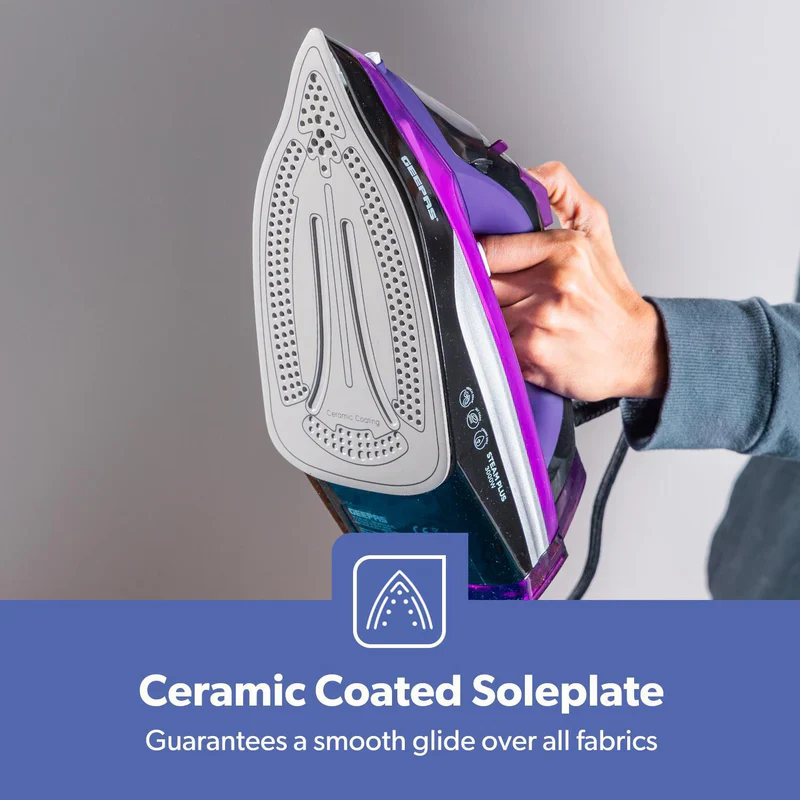 Geepas GSI24025 Ceramic Steam Iron | 3000W Powerful Iron with 480ml Water Tank | Adjustable Steam Control | Burst & Spray Function | Self-Cleaning | 2 Years Warranty - Image 5