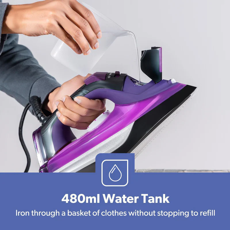 Geepas GSI24025 Ceramic Steam Iron | 3000W Powerful Iron with 480ml Water Tank | Adjustable Steam Control | Burst & Spray Function | Self-Cleaning | 2 Years Warranty - Image 7