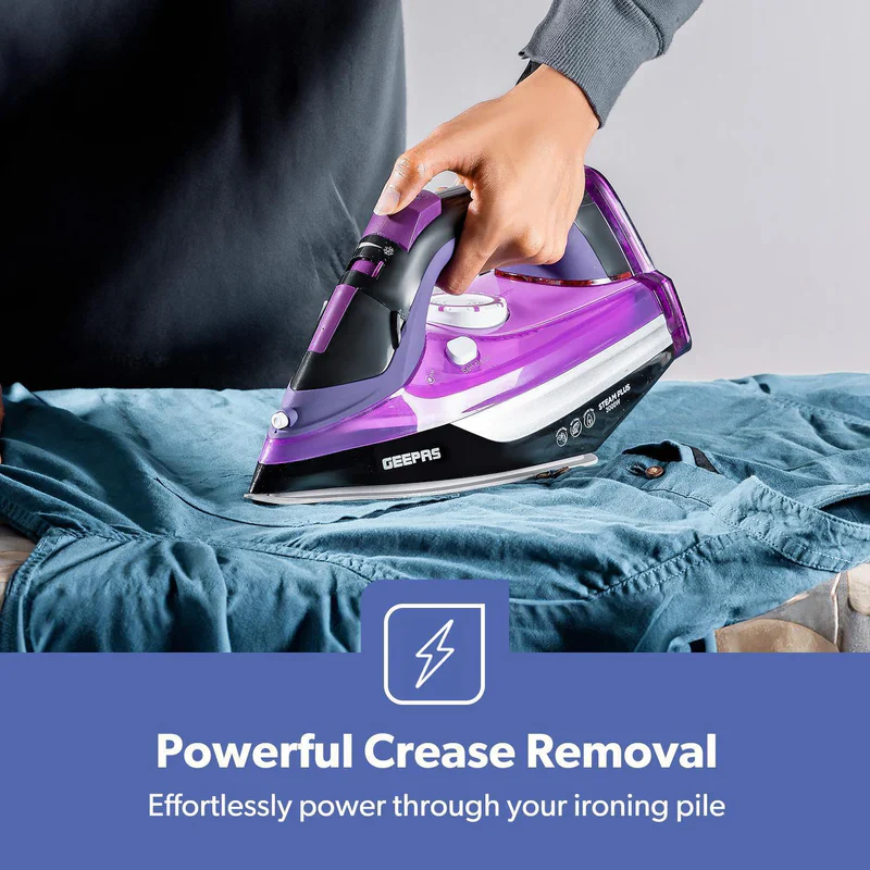 Geepas GSI24025 Ceramic Steam Iron | 3000W Powerful Iron with 480ml Water Tank | Adjustable Steam Control | Burst & Spray Function | Self-Cleaning | 2 Years Warranty - Image 8