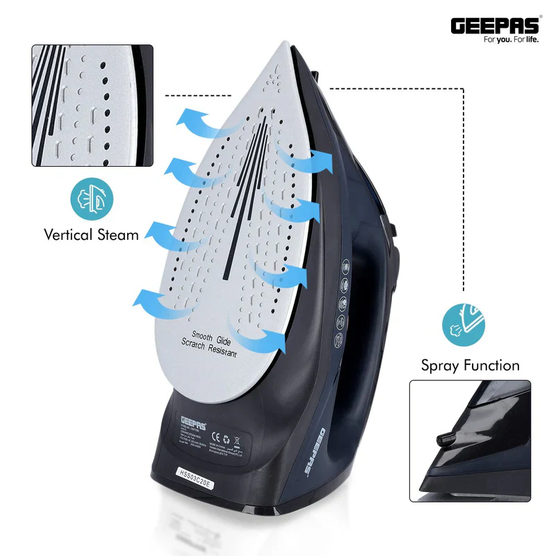 Geepas GSI7703 Ceramic Steam Iron | 2400W Powerful Steam Iron with 220ml Water Tank| Ceramic Soleplate| Self-Cleaning Function| Temperature Control & 2 Years Warranty - Image 3