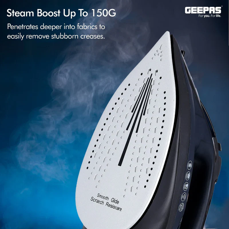 Geepas GSI7703 Ceramic Steam Iron | 2400W Powerful Steam Iron with 220ml Water Tank| Ceramic Soleplate| Self-Cleaning Function| Temperature Control & 2 Years Warranty - Image 5