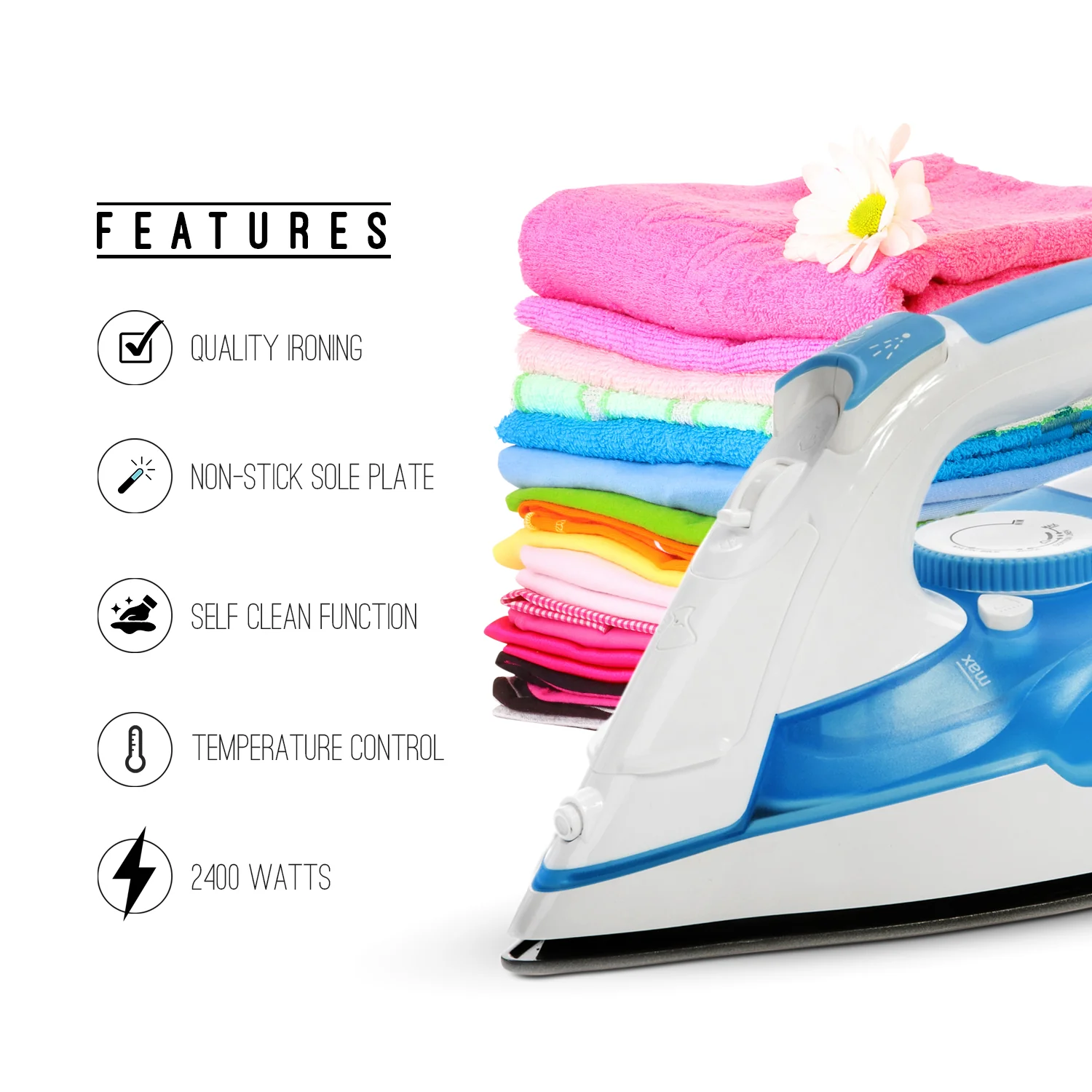 Geepas GSI7809 Steam Iron | 2400W Powerful Iron with Non-Stick Soleplate| Spray & Steam Function| Self-Clean| Variable Temperature Control | 240ml Tank| 2 Years Warranty - Image 3