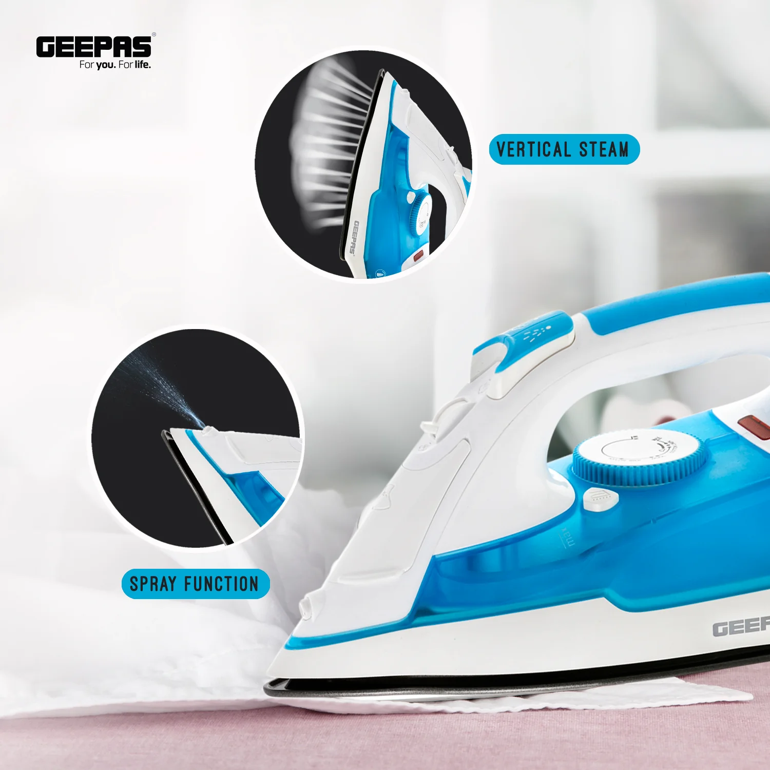 Geepas GSI7809 Steam Iron | 2400W Powerful Iron with Non-Stick Soleplate| Spray & Steam Function| Self-Clean| Variable Temperature Control | 240ml Tank| 2 Years Warranty - Image 4