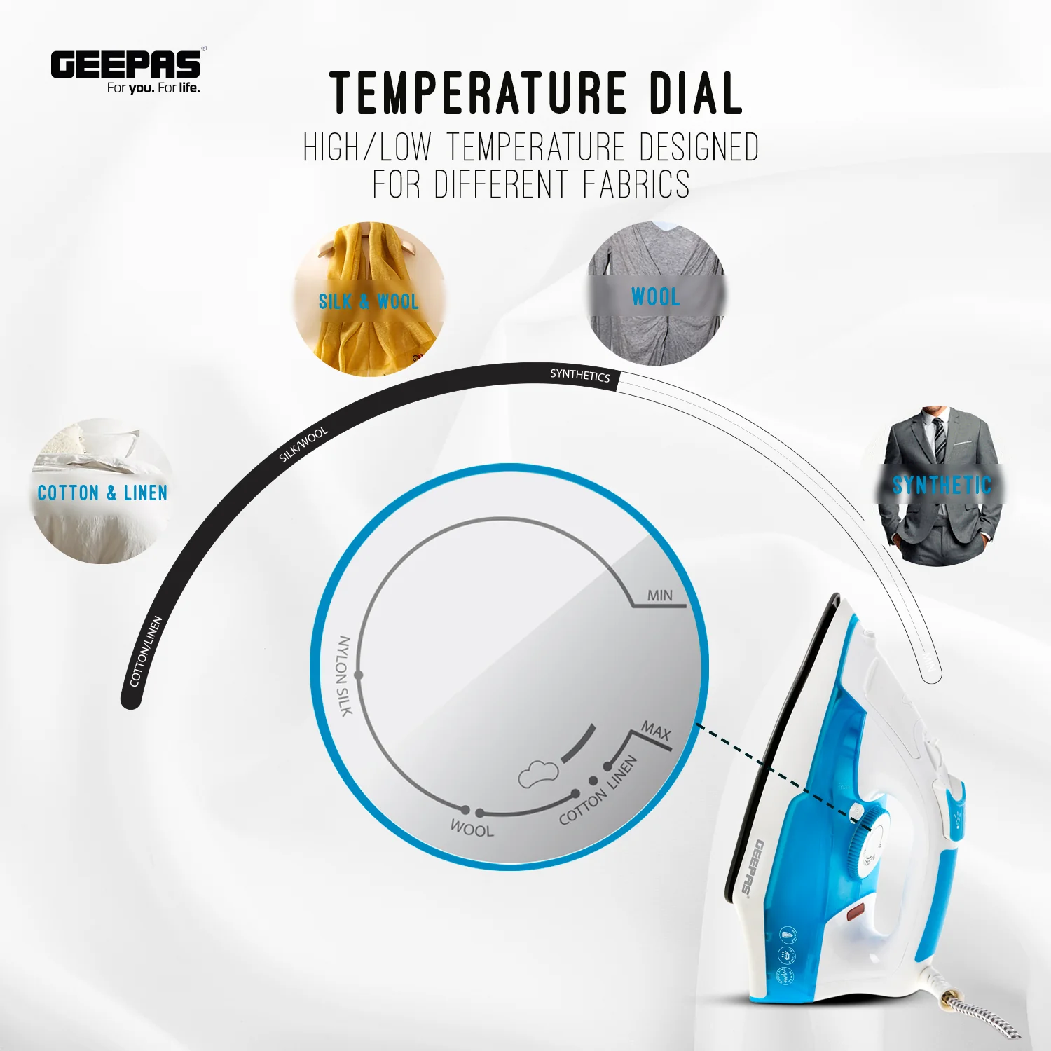 Geepas GSI7809 Steam Iron | 2400W Powerful Iron with Non-Stick Soleplate| Spray & Steam Function| Self-Clean| Variable Temperature Control | 240ml Tank| 2 Years Warranty - Image 5