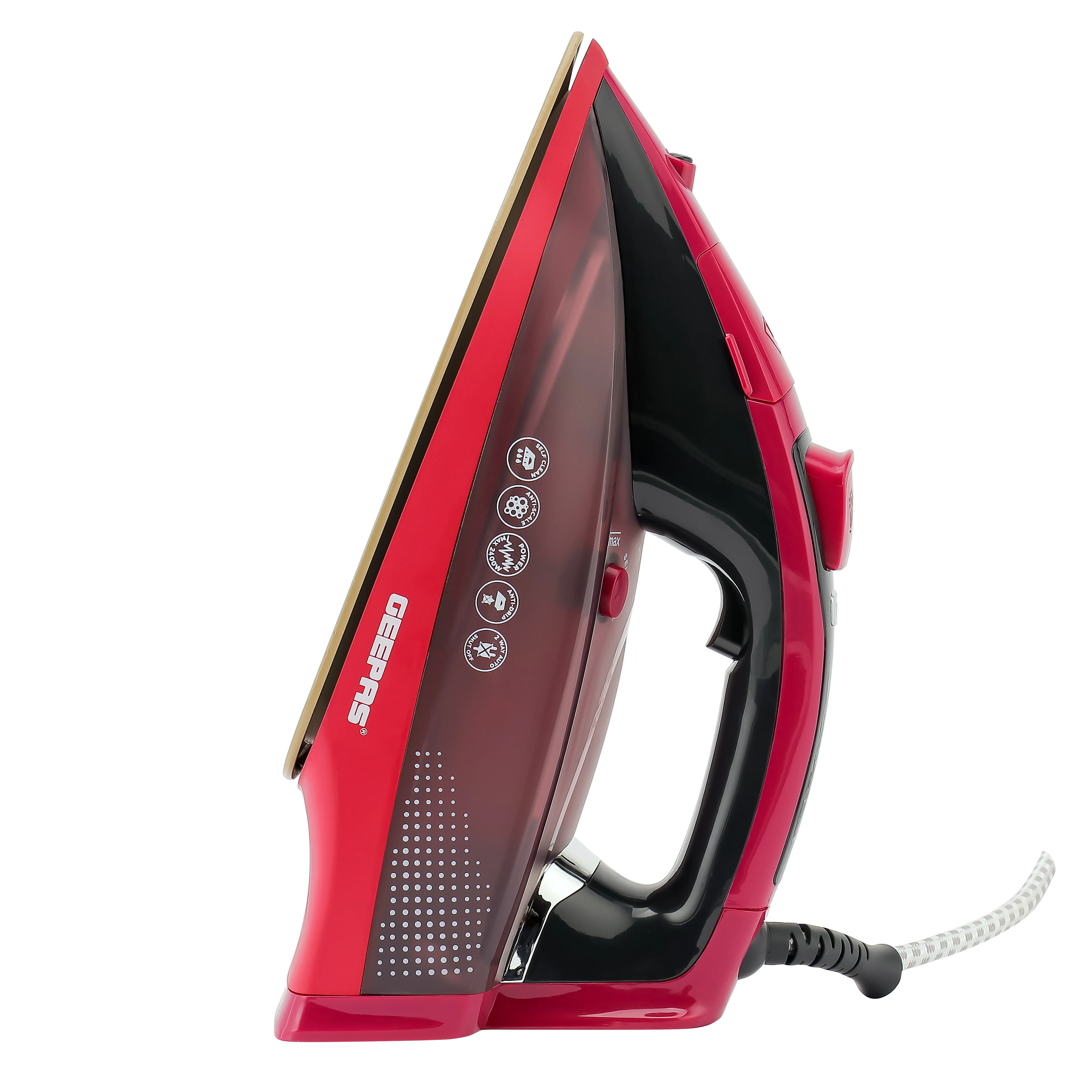 Geepas GSI7813 Digital Steam Iron | 2400W Ceramic Soleplate Iron with Auto Shut Off| Spray| Burst & Steam Function| Anti-Drip| Anti-Calc| 350ml Tank| 2 Years Warranty - Image 4