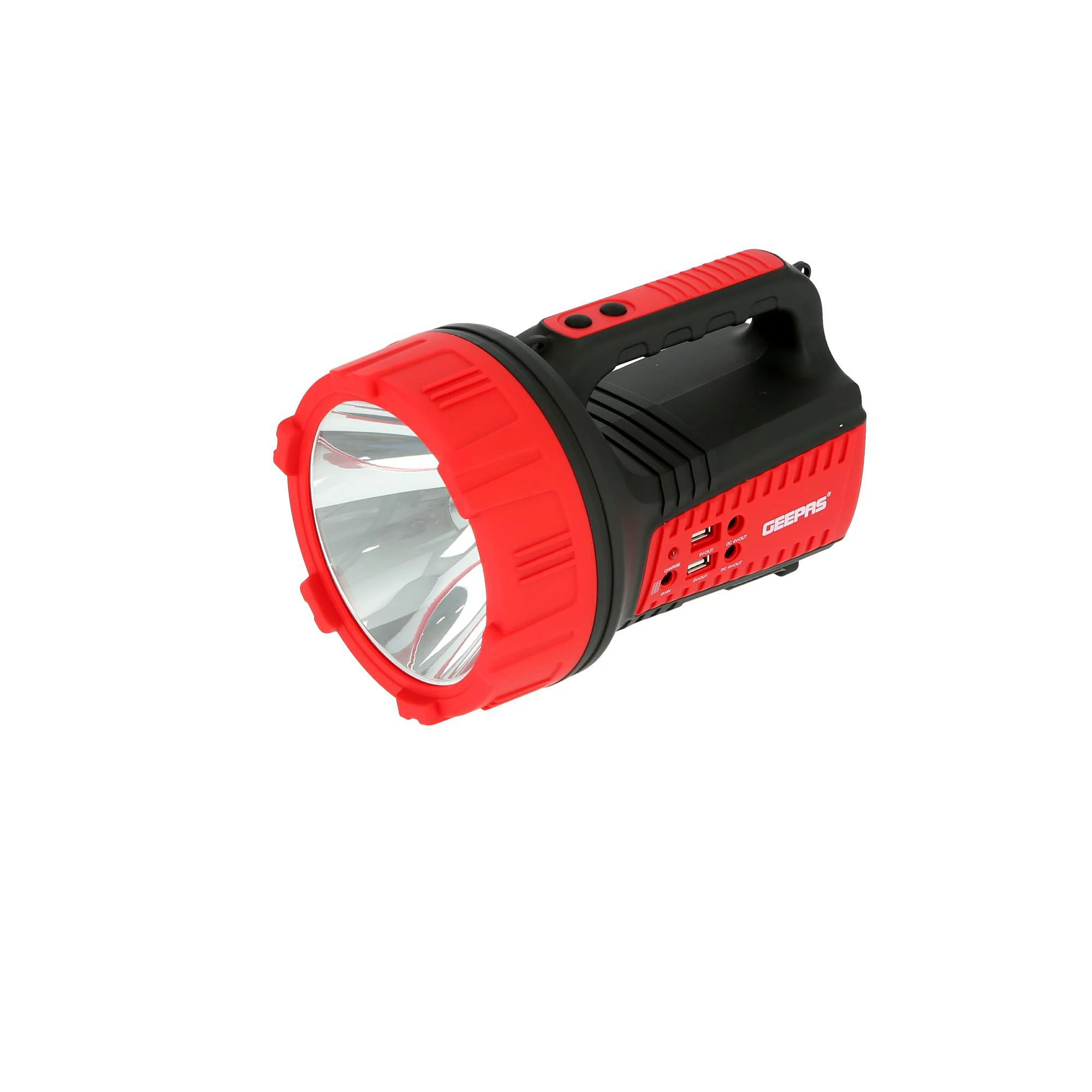Geepas GSL5572 Rechargeable LED Search Light | 15W High Power LED| 6 LED Warning Lamps| 4V 6Ah Battery | Dual USB Charging Ports |  Long Runtime & Durable Design - Image 3