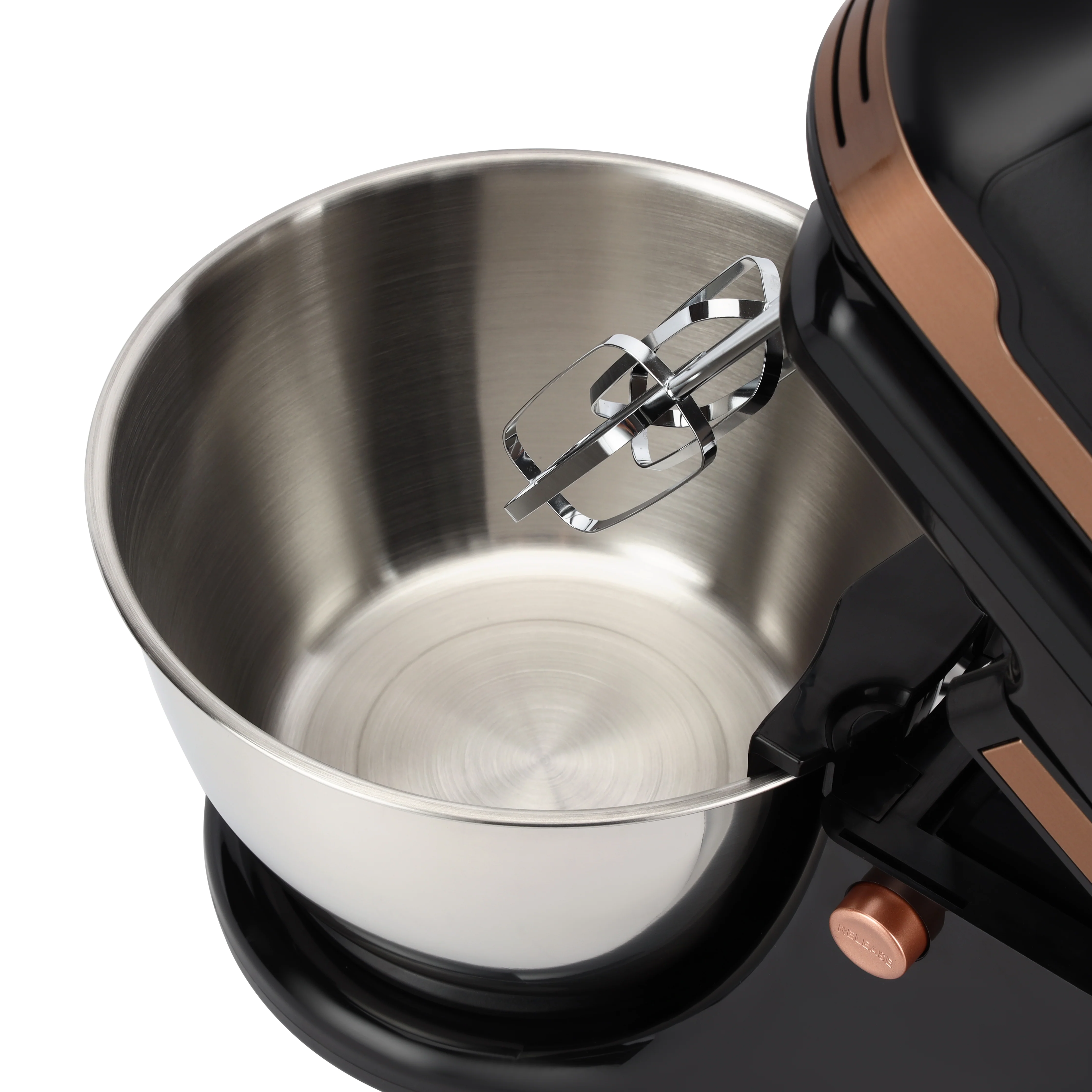 Geepas Stand Mixer GSM43033, 500W powerful motor with 4.5L stainless steel bowl, 5 speed + turbo, includes dough hook, beater & whisk, black & silver, 2-year warranty - Image 4