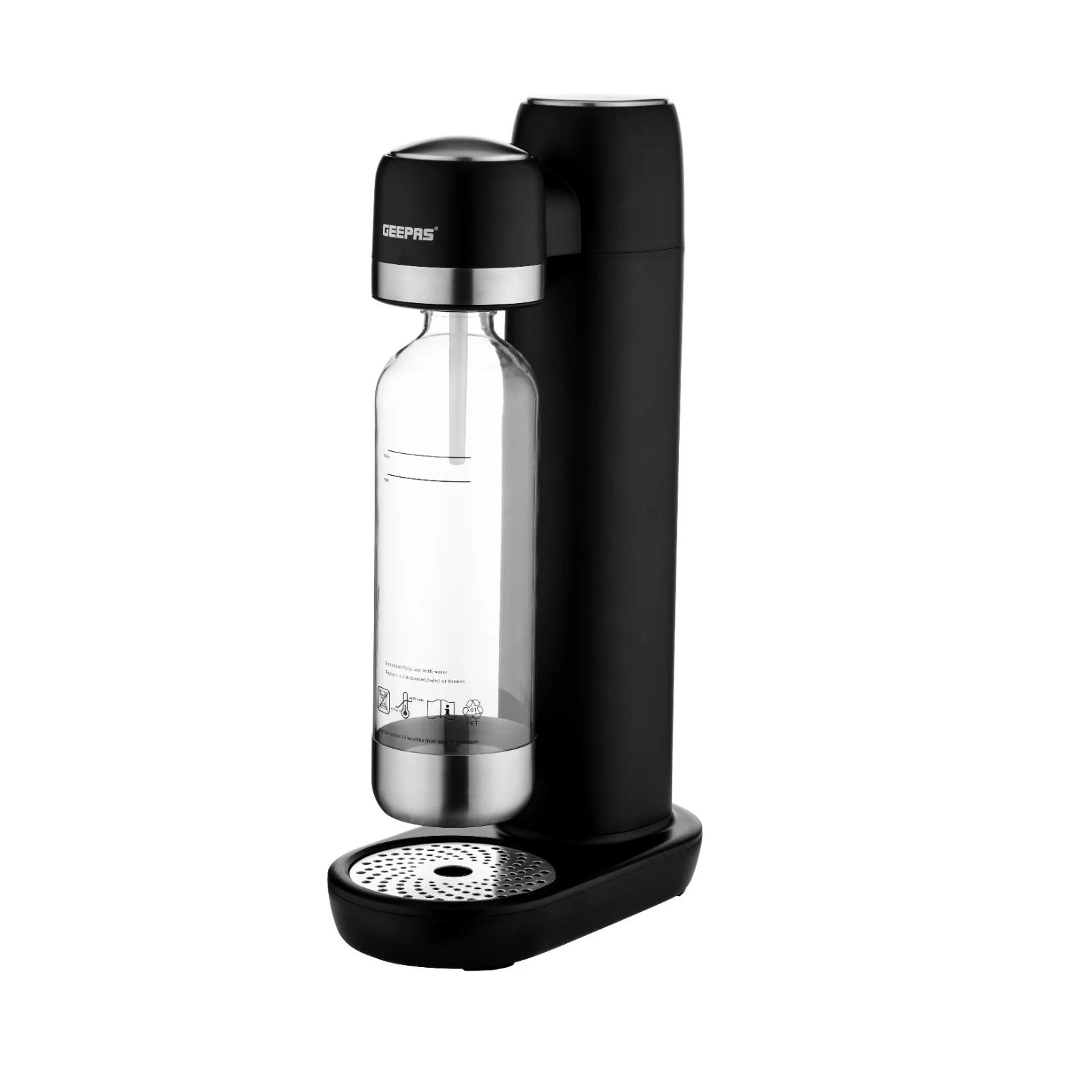 Geepas Soda Maker GSM63079UK, 900ml capacity for sparkling water, strong bubbles & fizzy drinks, auto pressure release, eco-friendly, no electricity, black, 2-year warranty - Image 2