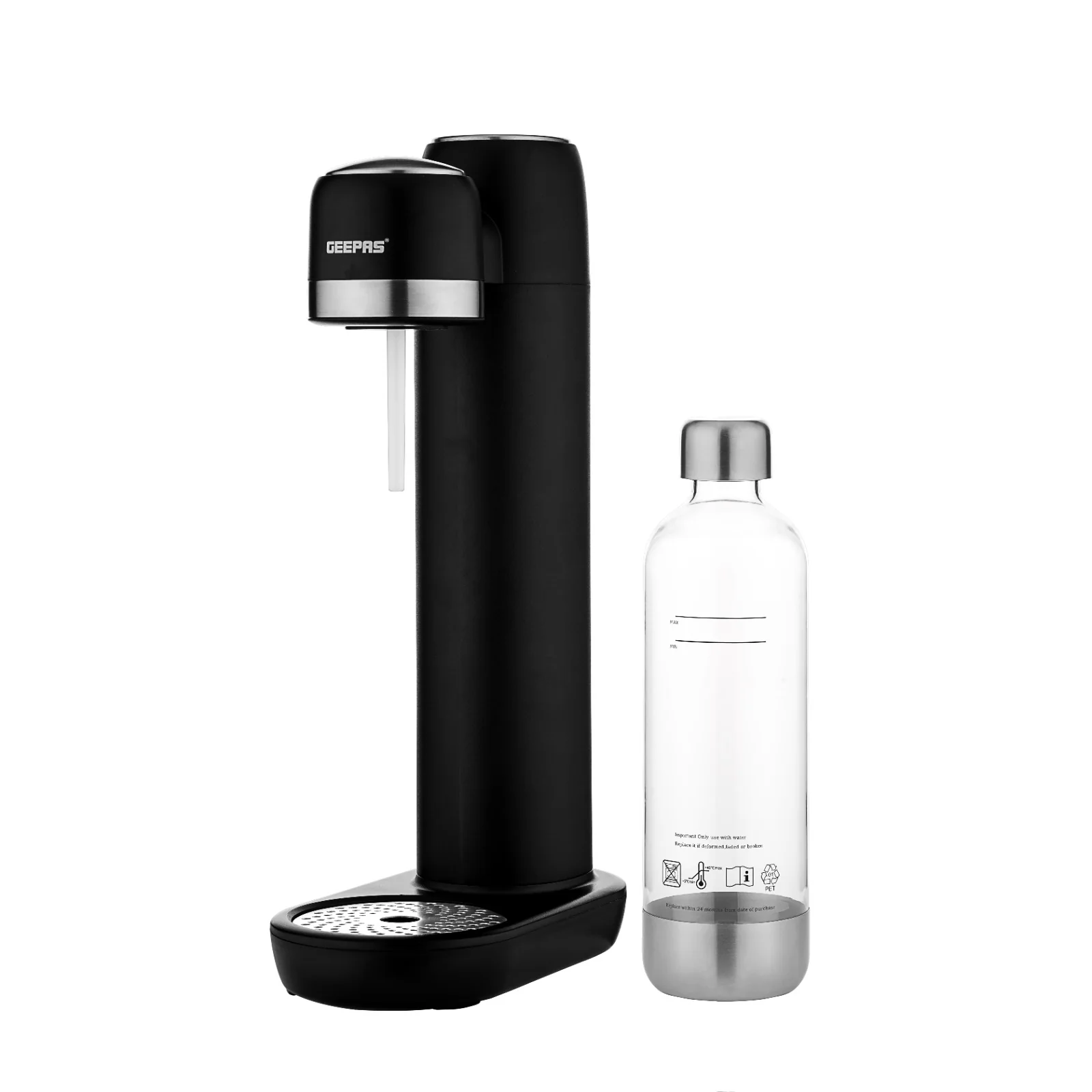 Geepas Soda Maker GSM63079UK, 900ml capacity for sparkling water, strong bubbles & fizzy drinks, auto pressure release, eco-friendly, no electricity, black, 2-year warranty - Image 3