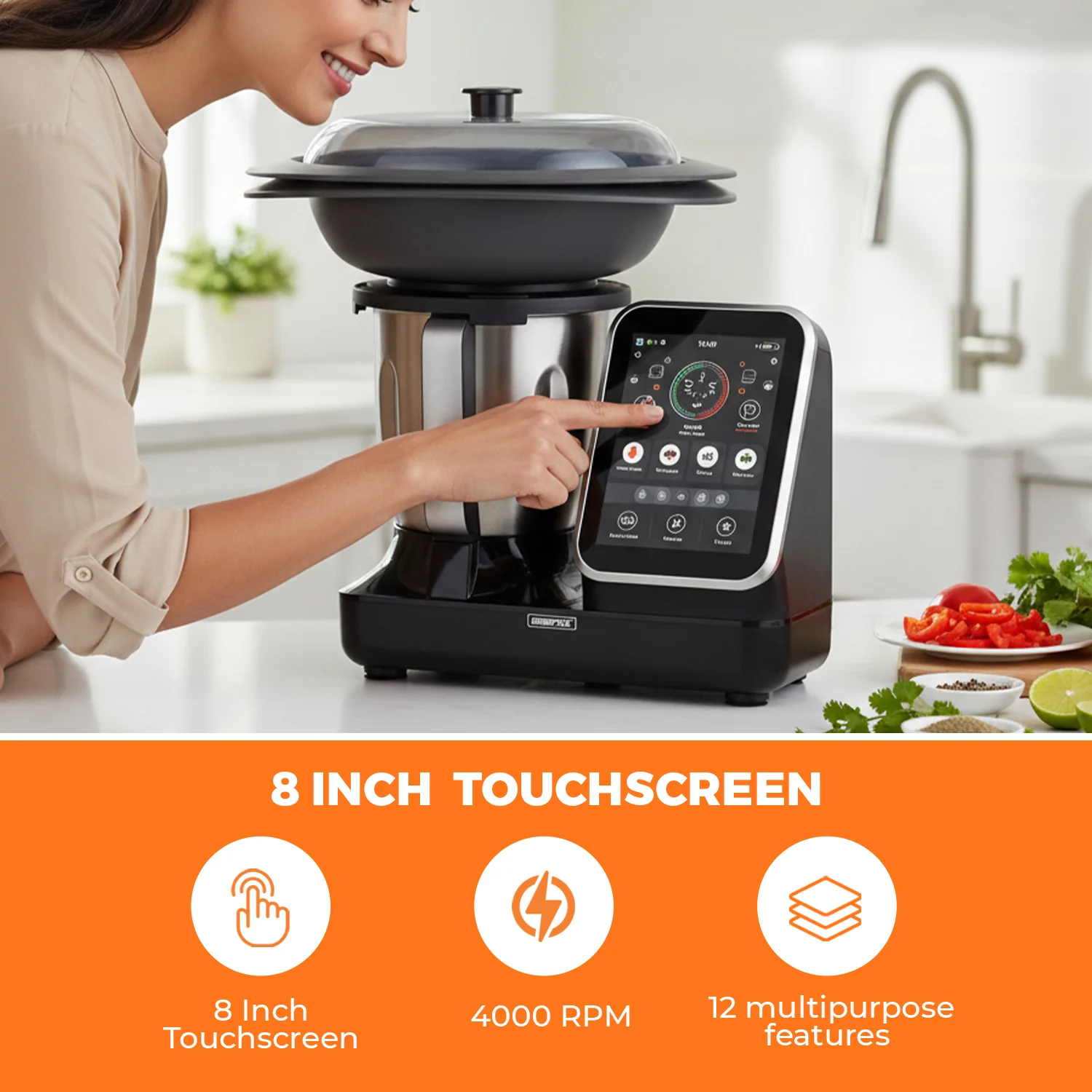 Geepas GSMC35059 Smart Multi-Cooker |  Touchscreen Display | Powerful AC Motor|  Precision Heating Control & 98+ Built-In Recipes for Effortless Smart Home Cooking - Image 3