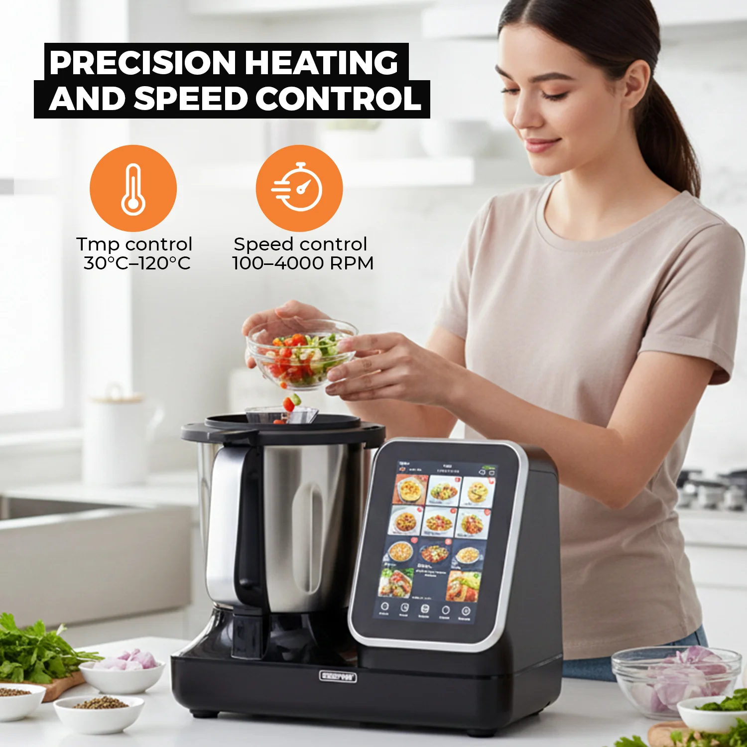 Geepas GSMC35059 Smart Multi-Cooker |  Touchscreen Display | Powerful AC Motor|  Precision Heating Control & 98+ Built-In Recipes for Effortless Smart Home Cooking - Image 5