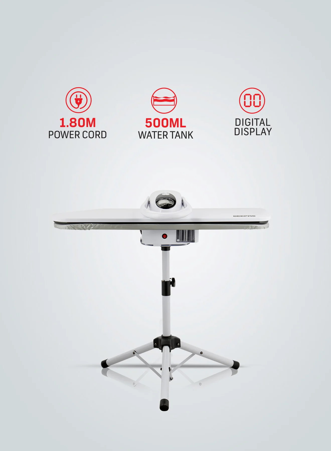 Geepas GSP25037 38-Inch Digital Steam Press with Stand | 2200W Power| Auto Temperature Control | Large Pressing Surface| Adjustable Steam| Safety Lock| 2 Years Warranty - Image 4