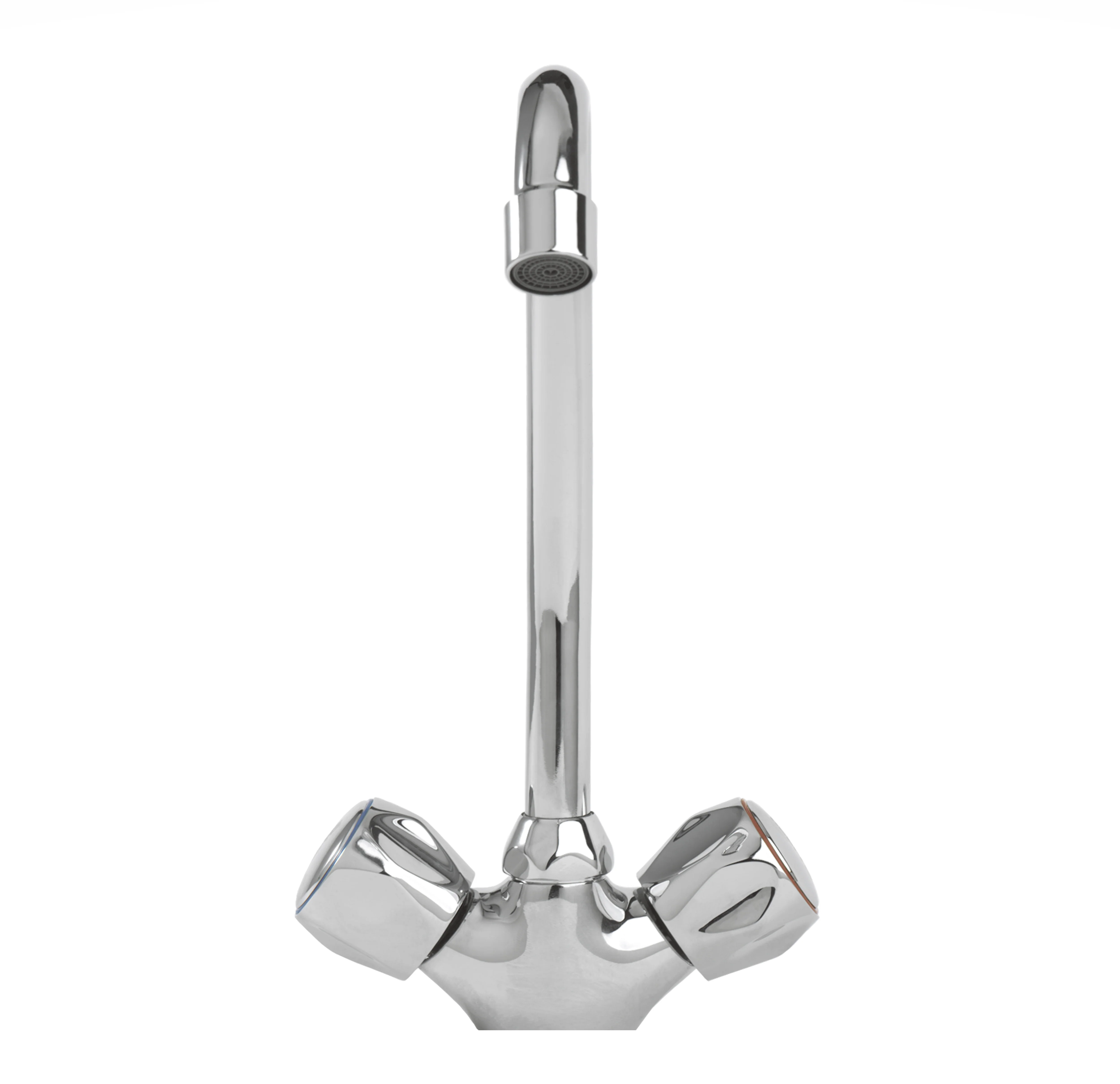 Geepas GSW61024 Dual Handle Sink Mixer | Swiveling Spout | Solid Brass Body | Chrome Finish | Ceramic Cartridge & Wall-Mounted Kitchen Faucet | Solid metal wheel handles - Image 3