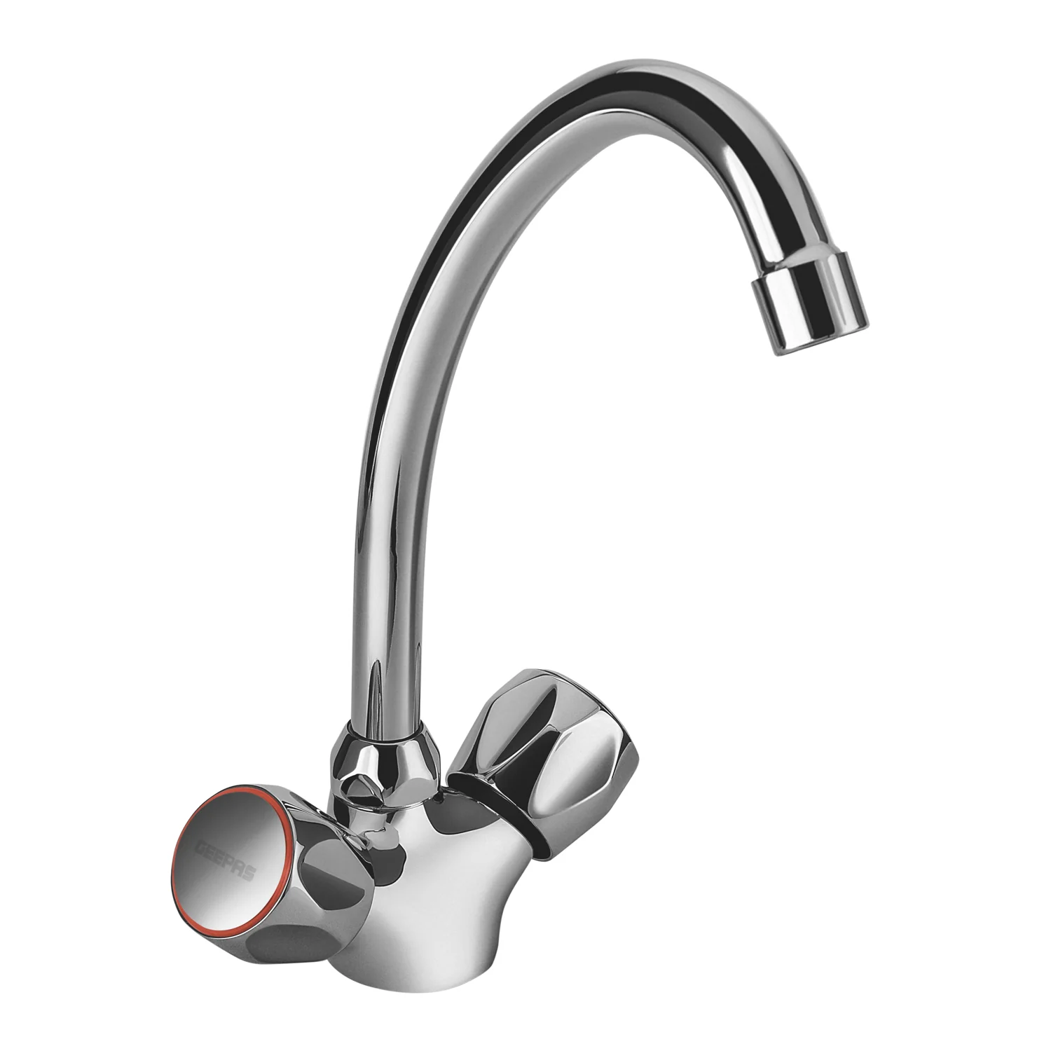 Geepas GSW61024 Dual Handle Sink Mixer | Swiveling Spout | Solid Brass Body | Chrome Finish | Ceramic Cartridge & Wall-Mounted Kitchen Faucet | Solid metal wheel handles - Image 4