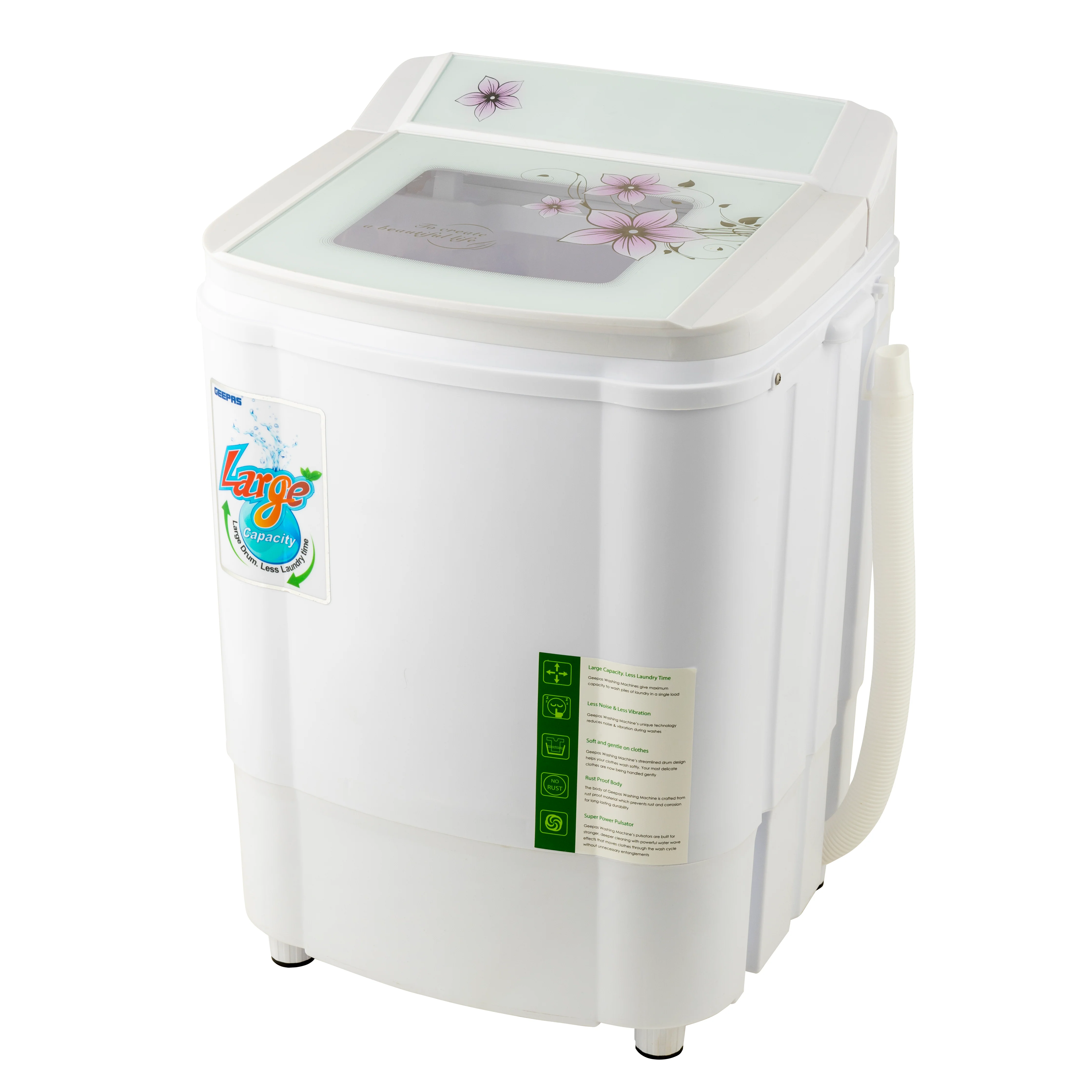 Geepas GSWM18040 Semi Automatic Washing Machine | 3.5kg Capacity| 250W Wash Power| Tempered Glass Cover | 2-in-1 Wash & Spin Function | High Spin Speed| 1-Year Warranty