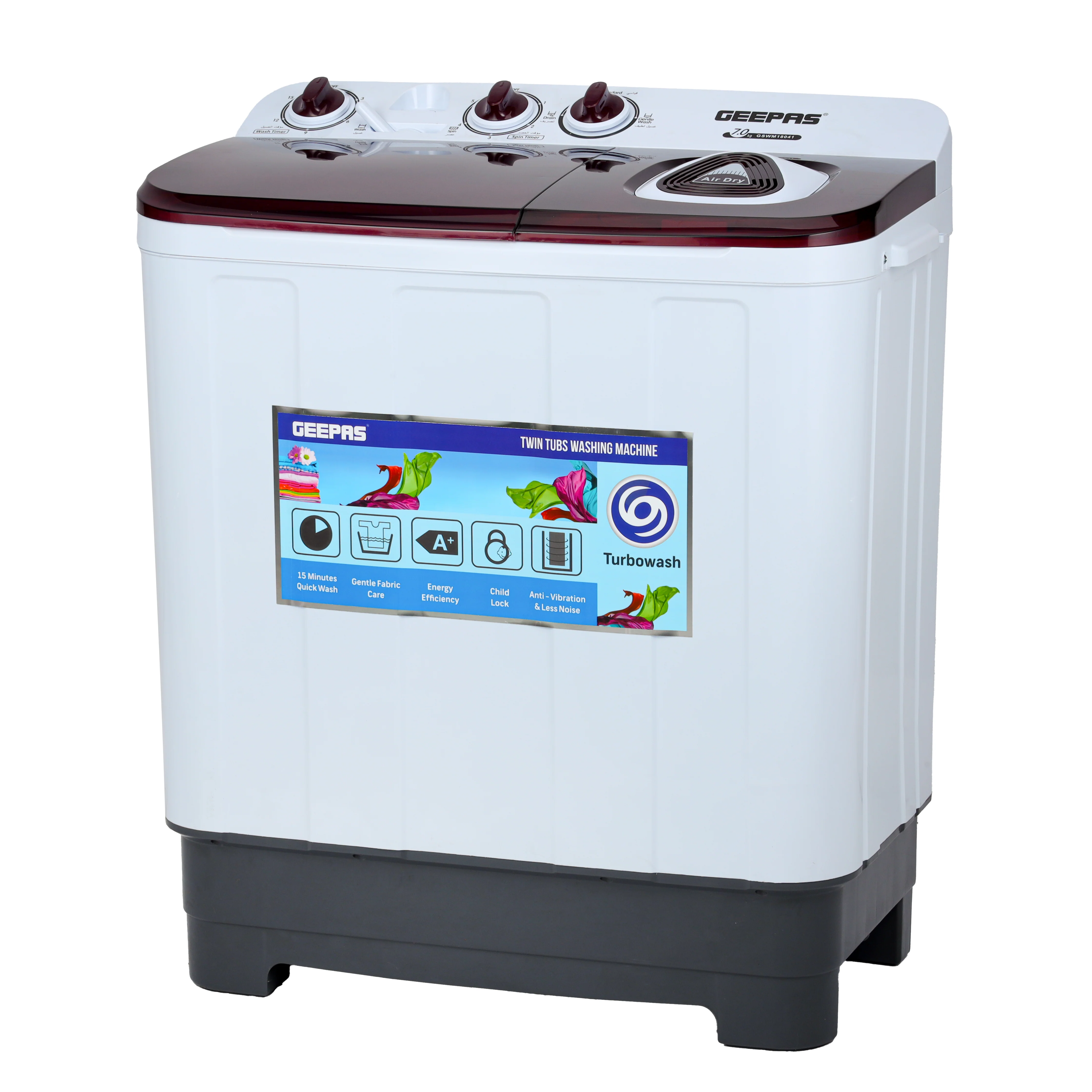 Geepas GSWM18041 Twin Tub Washing Machine | 7Kg Wash & 5Kg Spin Capacity| Big Pulsator| Air Dry Function| Transparent Lid| Magic Filter| Durable Body & 1-Year Warranty - Image 3